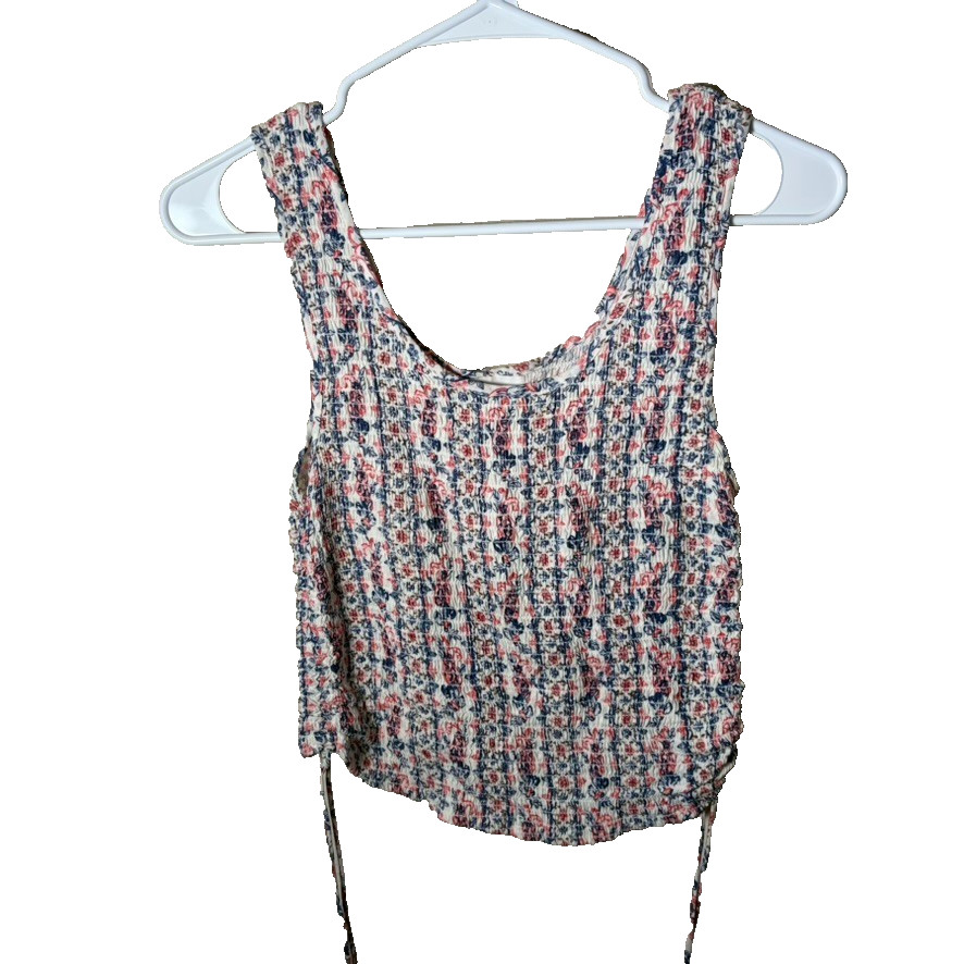 Japna Tank Top Women’s Medium Smocked Cropped Tie Round Neck Sleeveless
