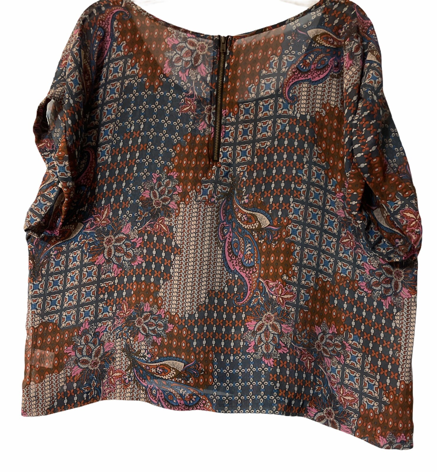 Xhilaration XXL Top Multicolor Paisley Scoop Neck Short Sleeve Semi-Sheer Blouse