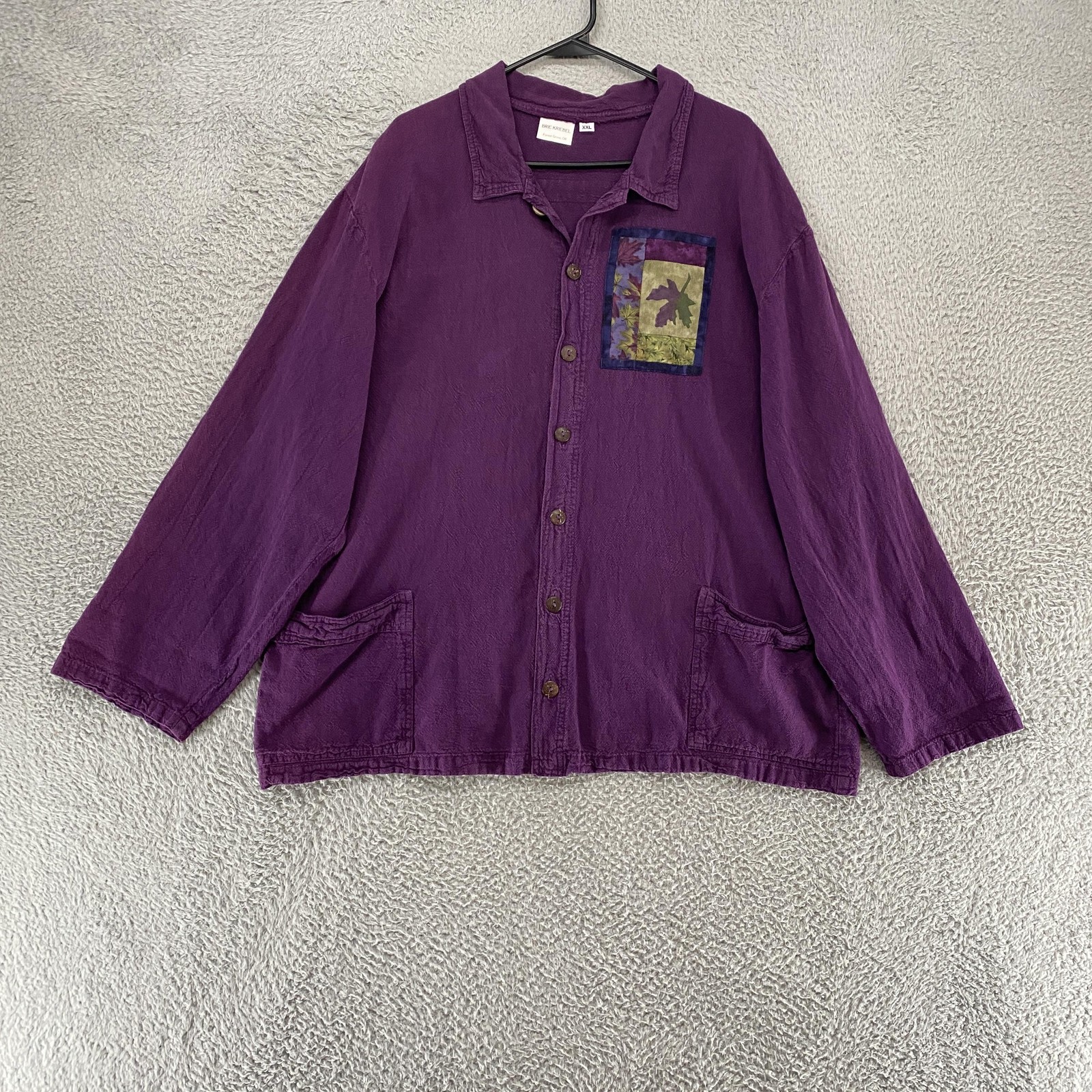 Brie Kriebel Shirt Womens 2XL Purple Quilted Leaf Patchwork Art Top Cotton