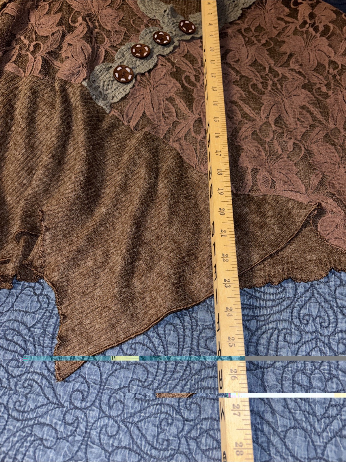 Pretty Angel Oversized S Brown One Sleeve Asymmetric Lace Button Fairycore Top