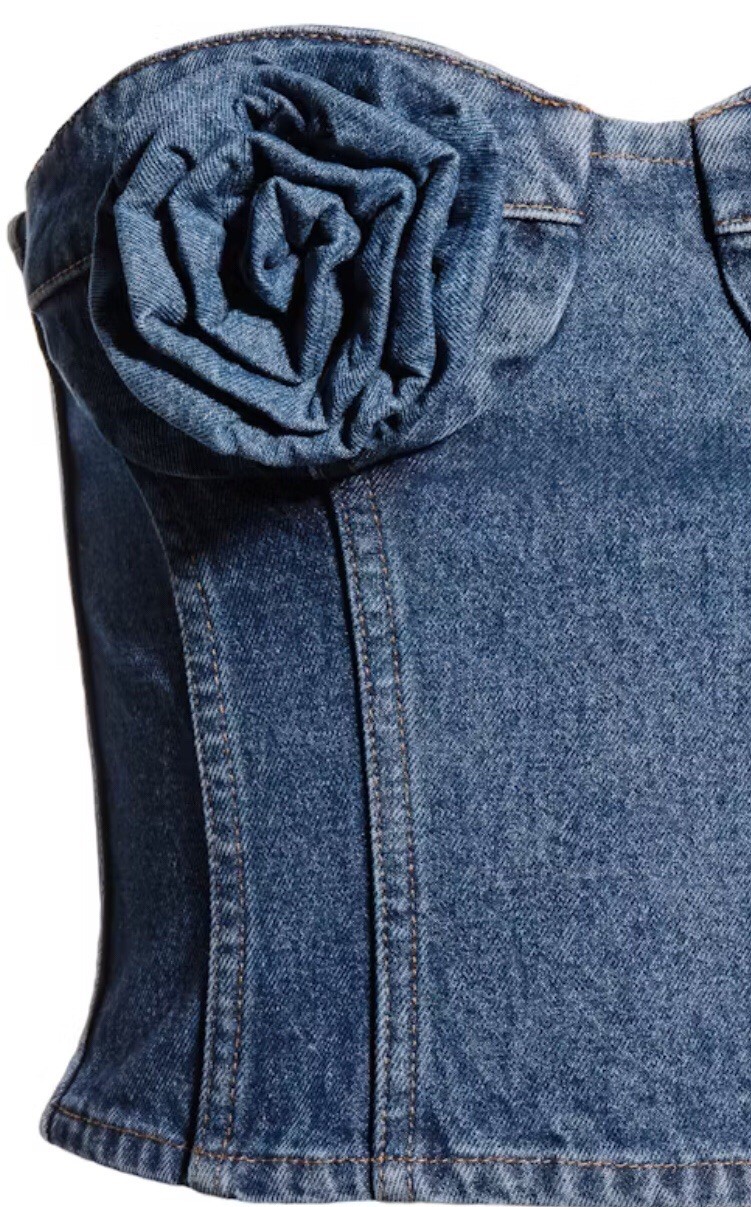 Magda Butrym H & M size Au 16 US Rose Appliqué Denim Bustier