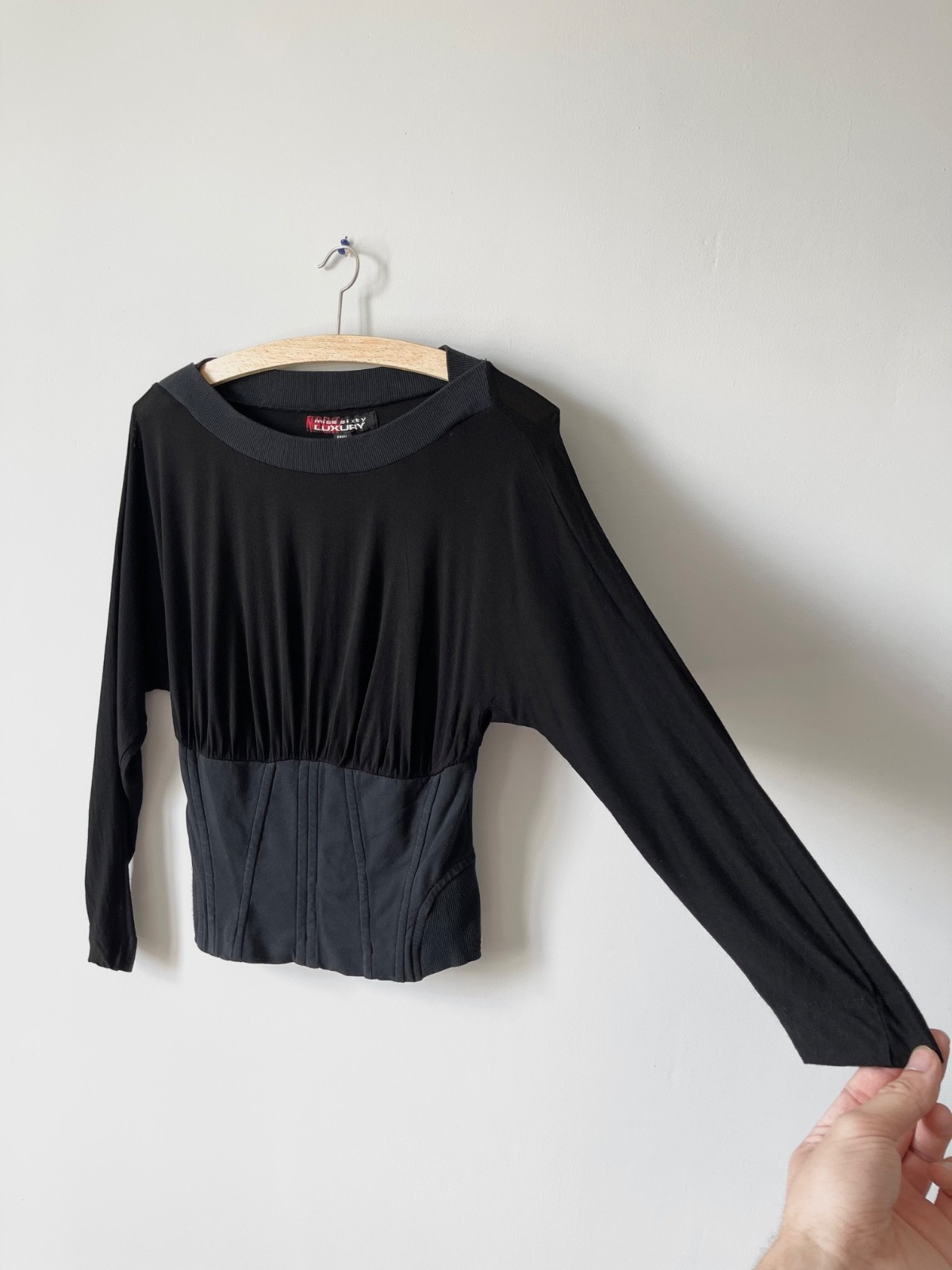 Rare Miss Sixty Luxury 00s Y2k Women’s Black Fitted Long Sleeve Top Shirt Size S