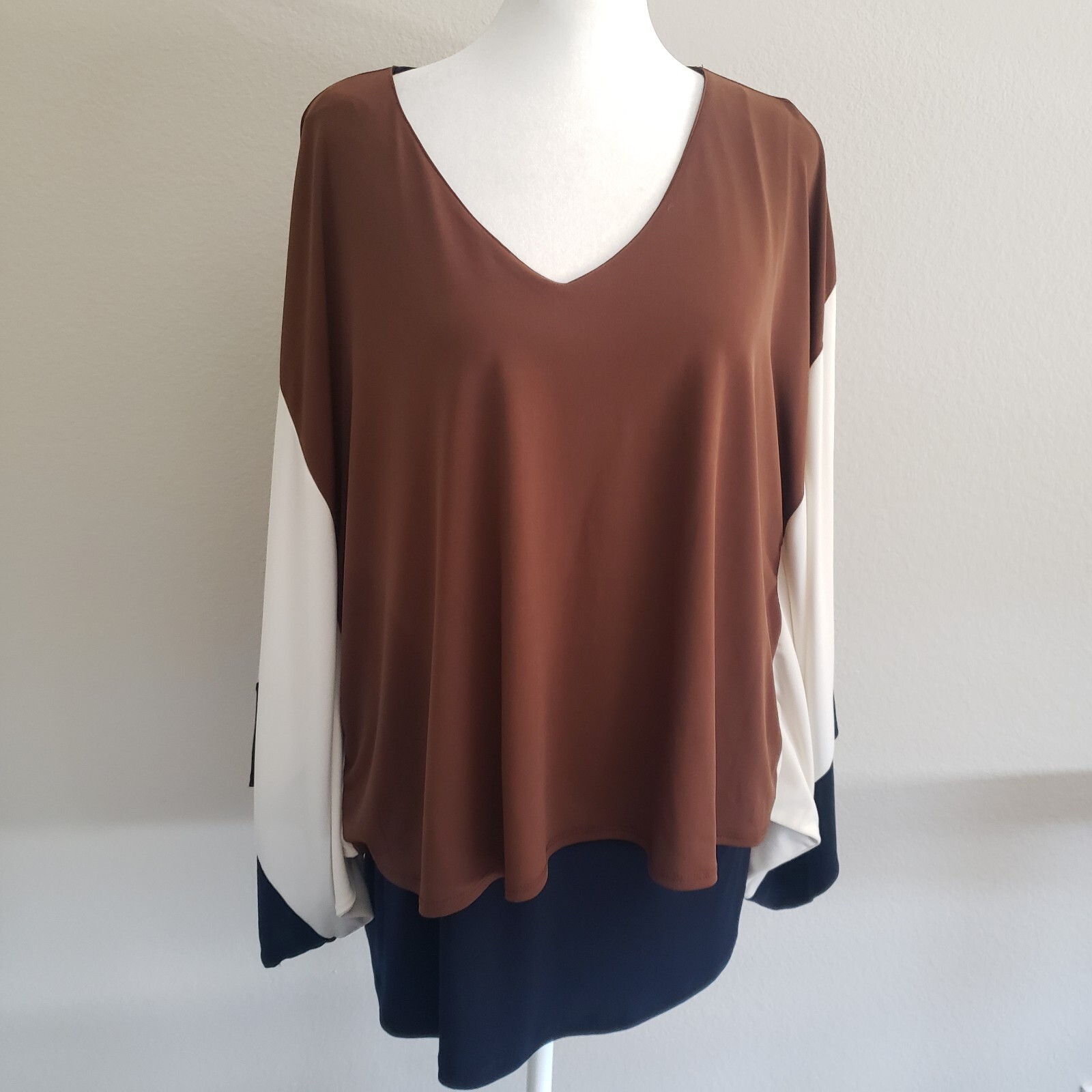 Travelers by Chico’s XL Top Tunic Colorblock Kimono Sleeves Layer Stretch Size 3