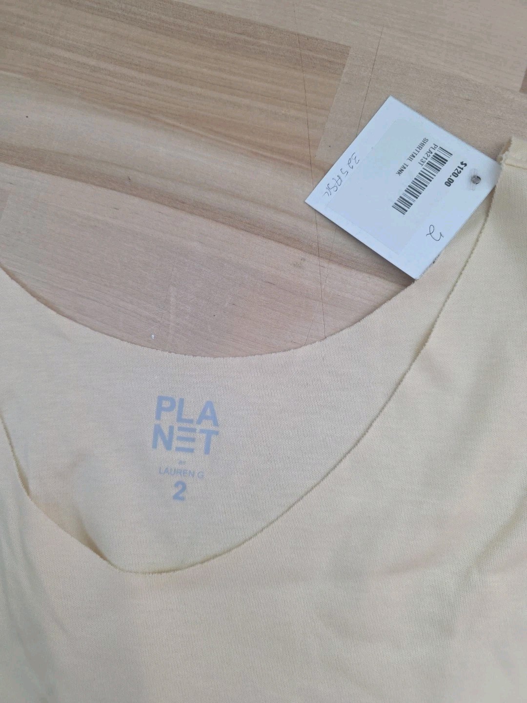 PLANET By Lauren G Scoop Neck SHIRTTAIL Tank Top Pale Yellow Size 2 US 10/14 NWT