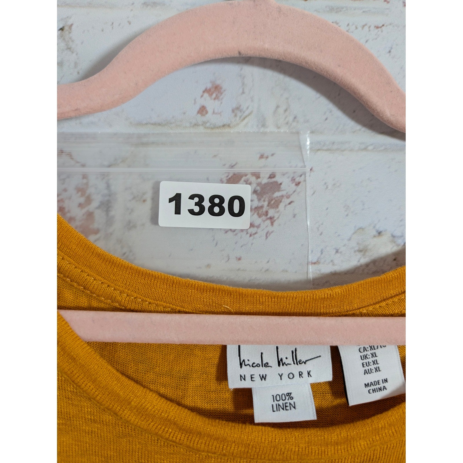Nicole Miller Linen Top Women XL Mustard Yellow Short Sleeve Scoop Neck Tee