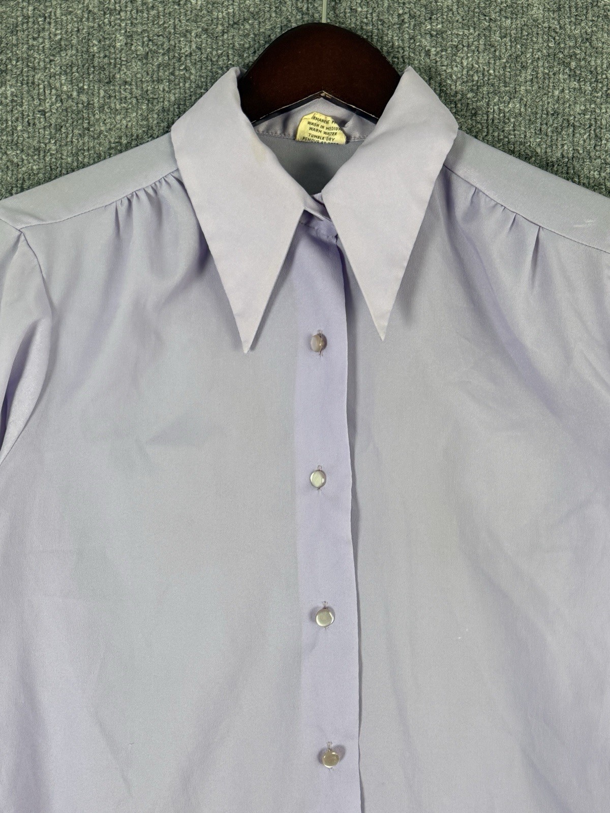 Vintage 1970s Dagger Top Bishop Sleeve Mod MCM Joyce Lane Dress Shirt Size 34 M