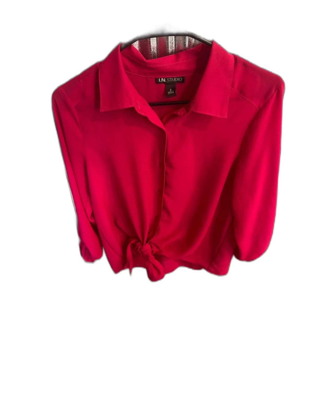 I.N. Studio Fuchsia Tie-Front Button-Down Blouse Size S