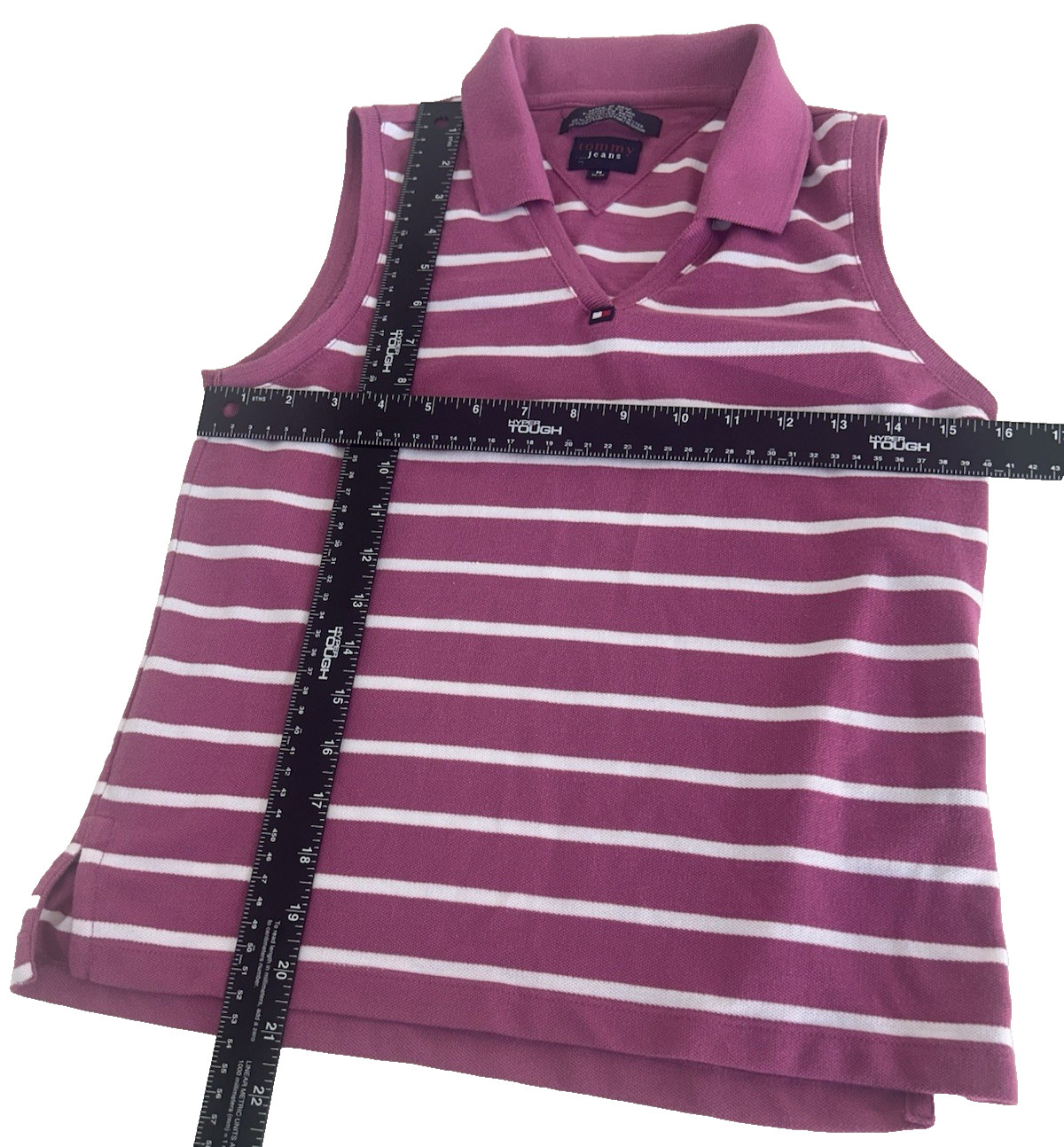 Tommy Jeans Striped Sleeveless Polo Shirt Fuchsia White Sz M