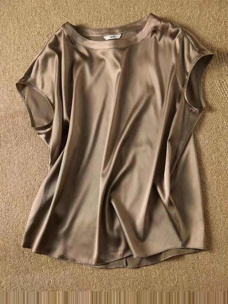 Women’s Silk Shirt Loose Short-sleeved T-shirt Mulberry Silk Top Pullover Blouse
