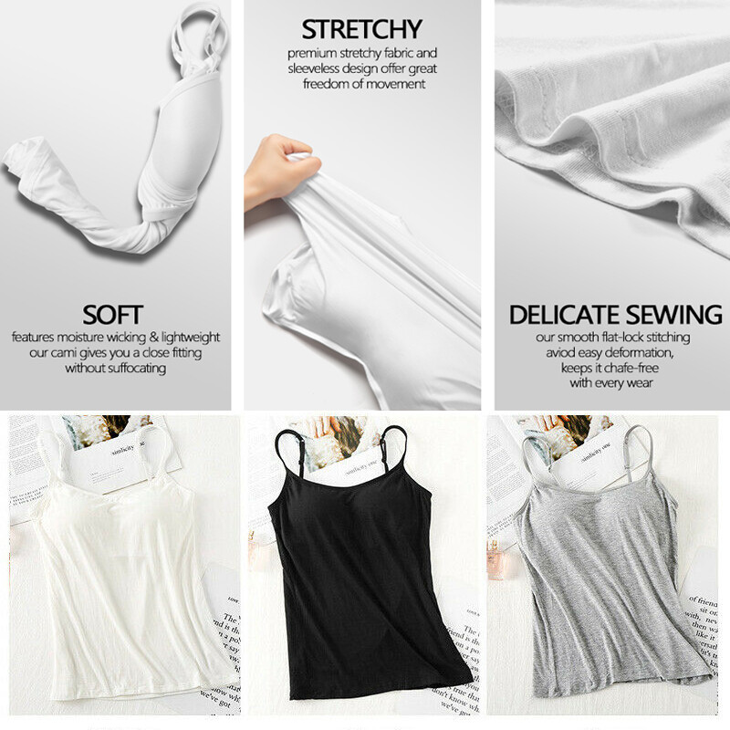 Camisole with Built in Bra Women Tank Tops Padded Bra Vest Undershirt Sleeveless