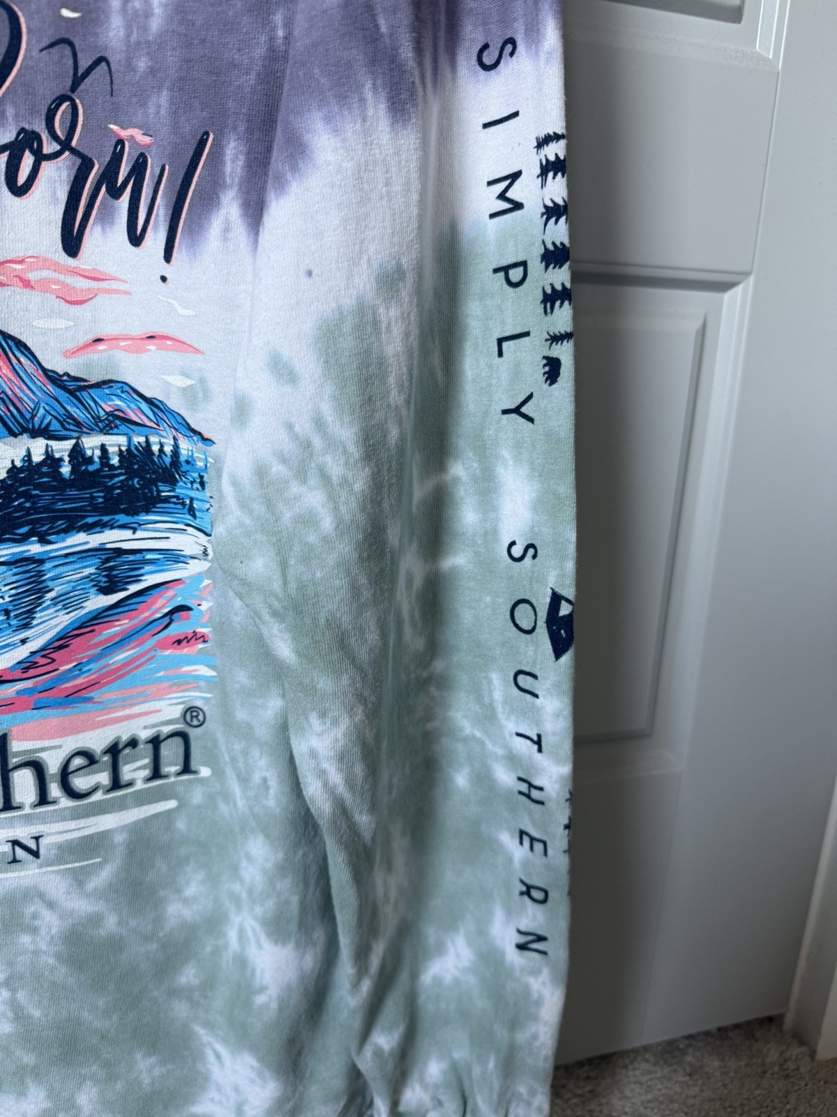 NEW Simply Southern Shirt Tell Mountains Tie Dye Purple Green Pink Jeep Medium