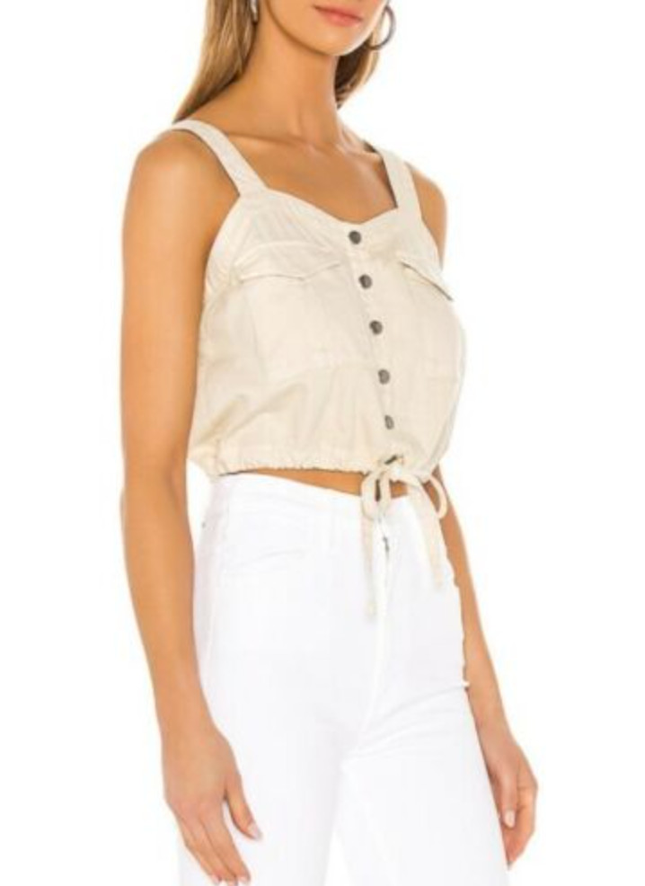 Free People Palm Desert Solid Canvas Beige Adjustable Crop Top Cargo Boho y2k S
