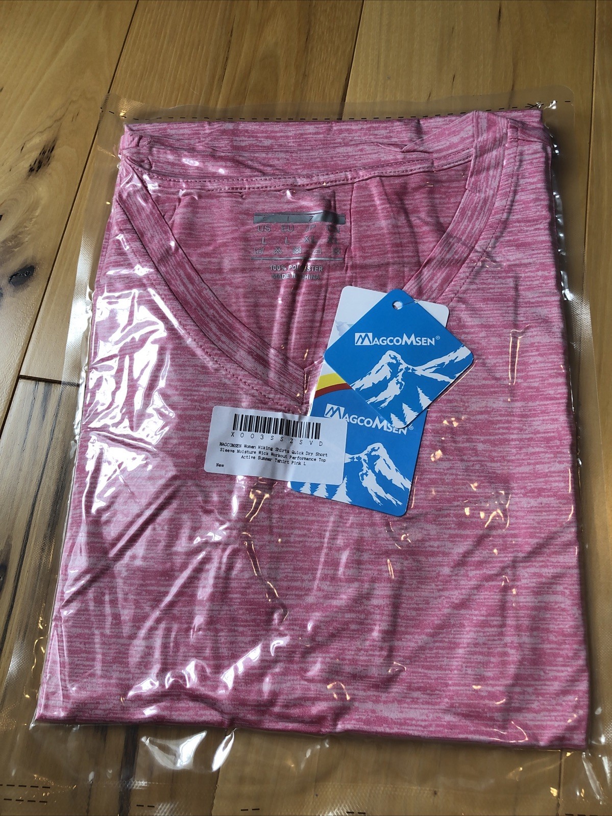 Magcomsen Shirt Women’s L Sports Top Pink Polyester Short Sleeve Vneck New