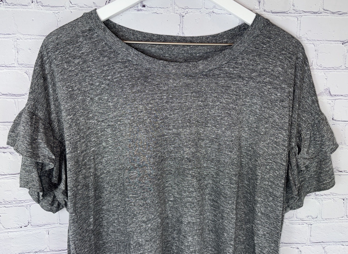 CURRENT/ELLIOTT Women’s Ruffle Sleeve Roadie Tee Heather Grey Size 2/Medium