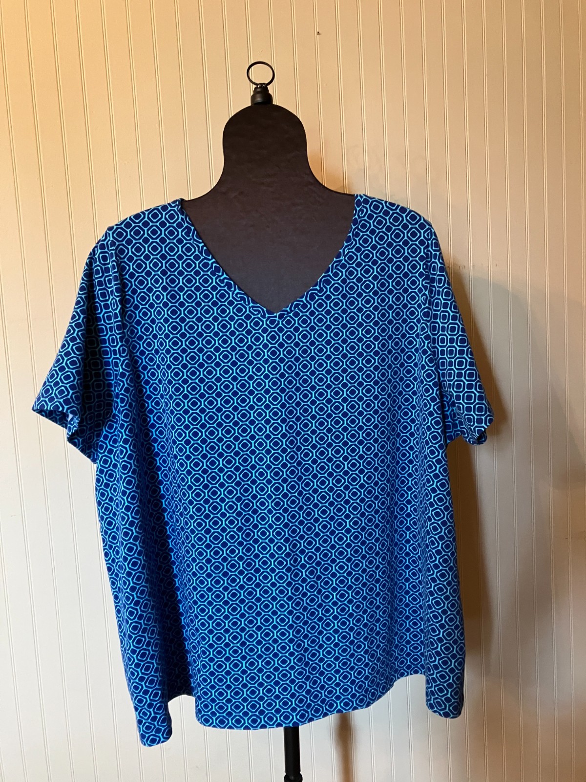 CATHERINES ~2X~Beachy Blue Coastal Vibe ~S/SLV~Cotton Stretch Basic Knit Tee/Top