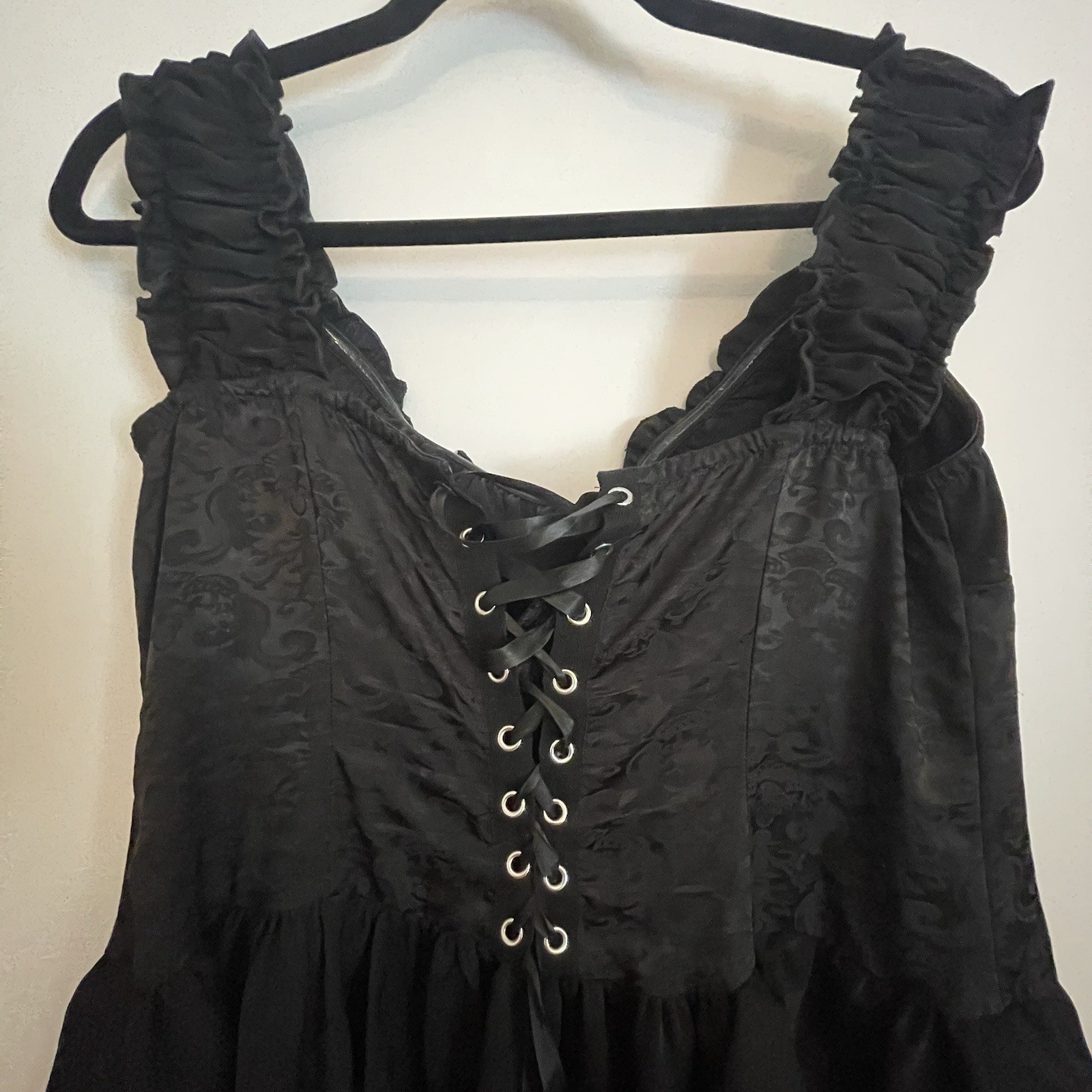 Shein Icon Black Goth Jacquard Waist Ruffle Hem Corset Back Mini Dress sz 0XL