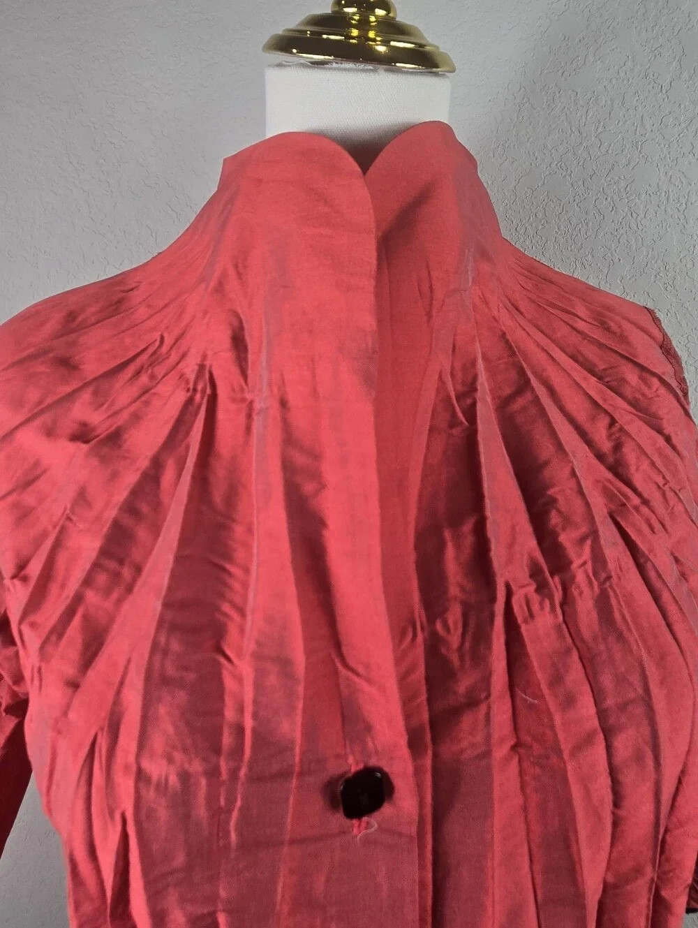 Vintage Beluva San Francisco Crinkle Pleated Jacket Shirt Red Art To Wear M