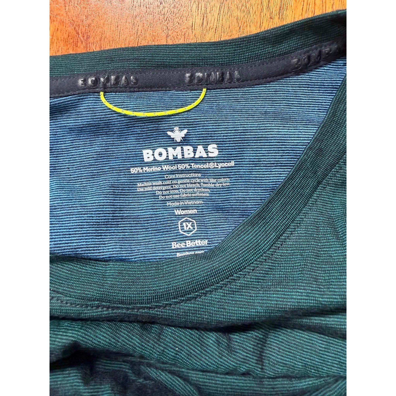 Bombas Women 1X Merino Wool Tencel Blend Long Sleeve Shirt Green Teal Crewneck