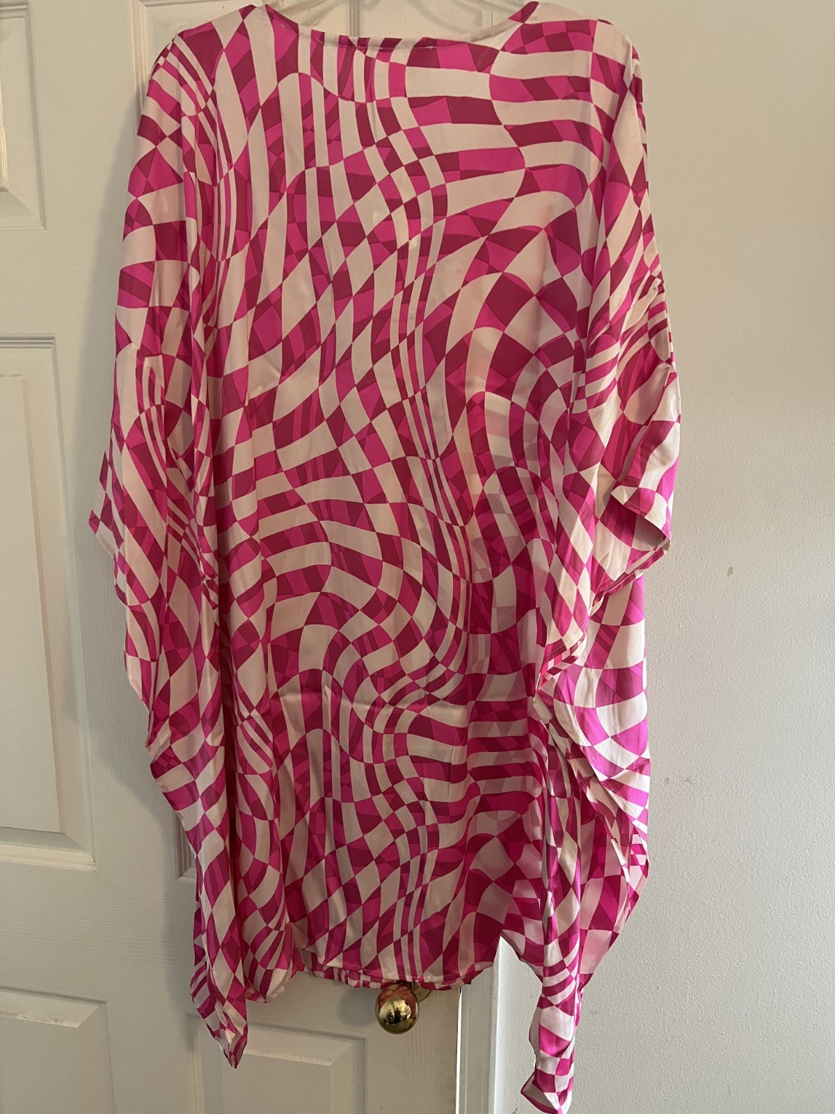 Oddy Summer Beach Kaftan Vibrant Pink Geometric Swimsuit Cover Top Size 2X NWT