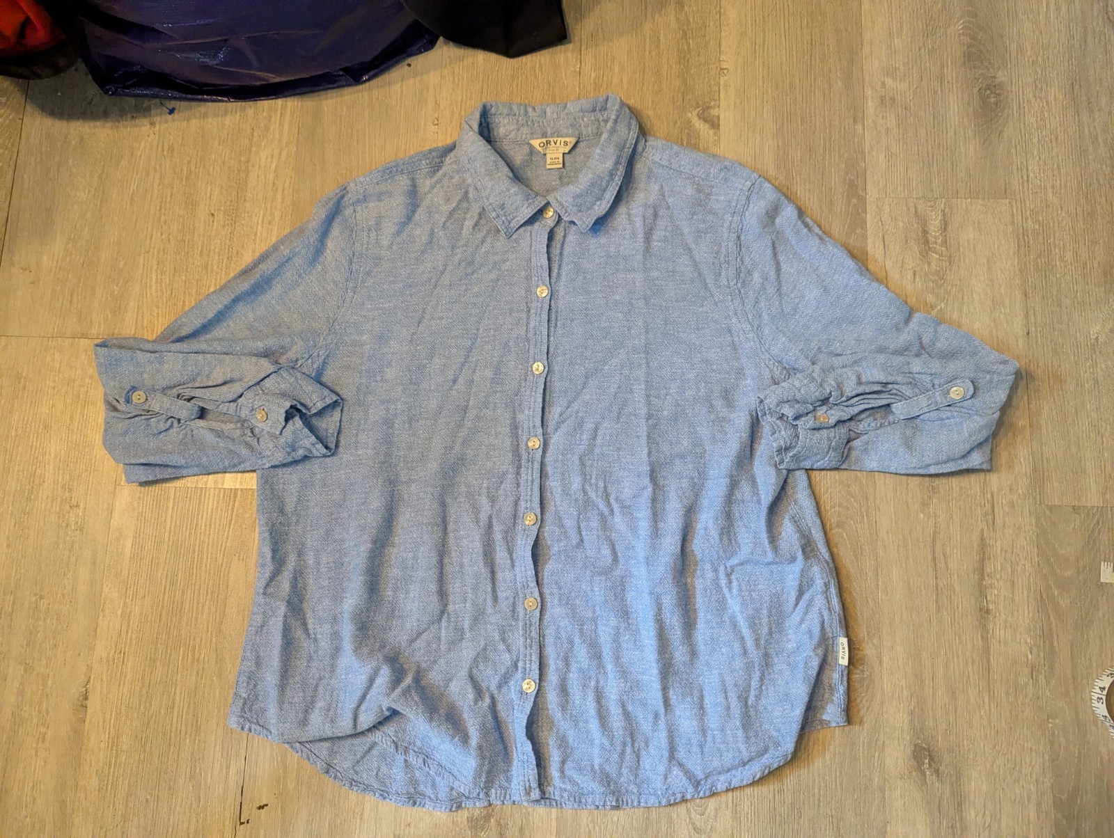 Orvis Linen Rayon Blend Button Up Shirt Blue Womens XL