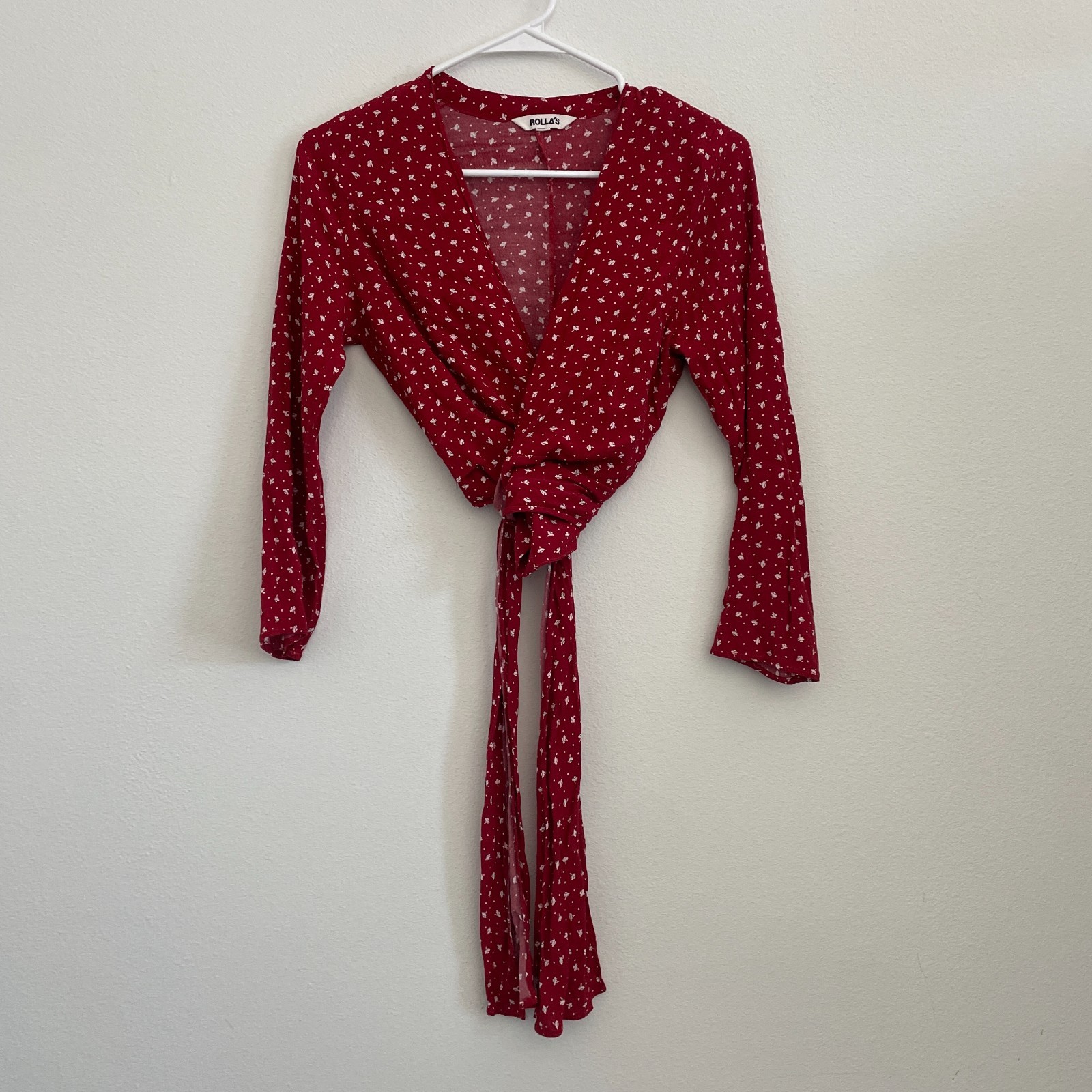 Rollas Top Women S Red Floral Tie Wrap V Neck Cottagecore Casual Classic