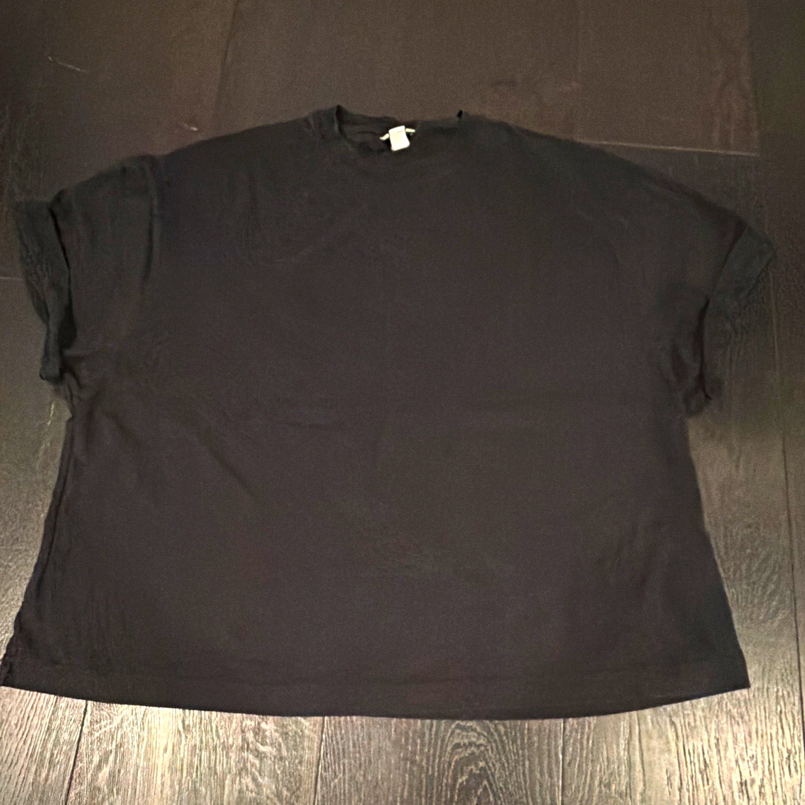 Topshop Black Solid Crew Neck Short Sleeve Pullover T-Shirt Regular Size M/L