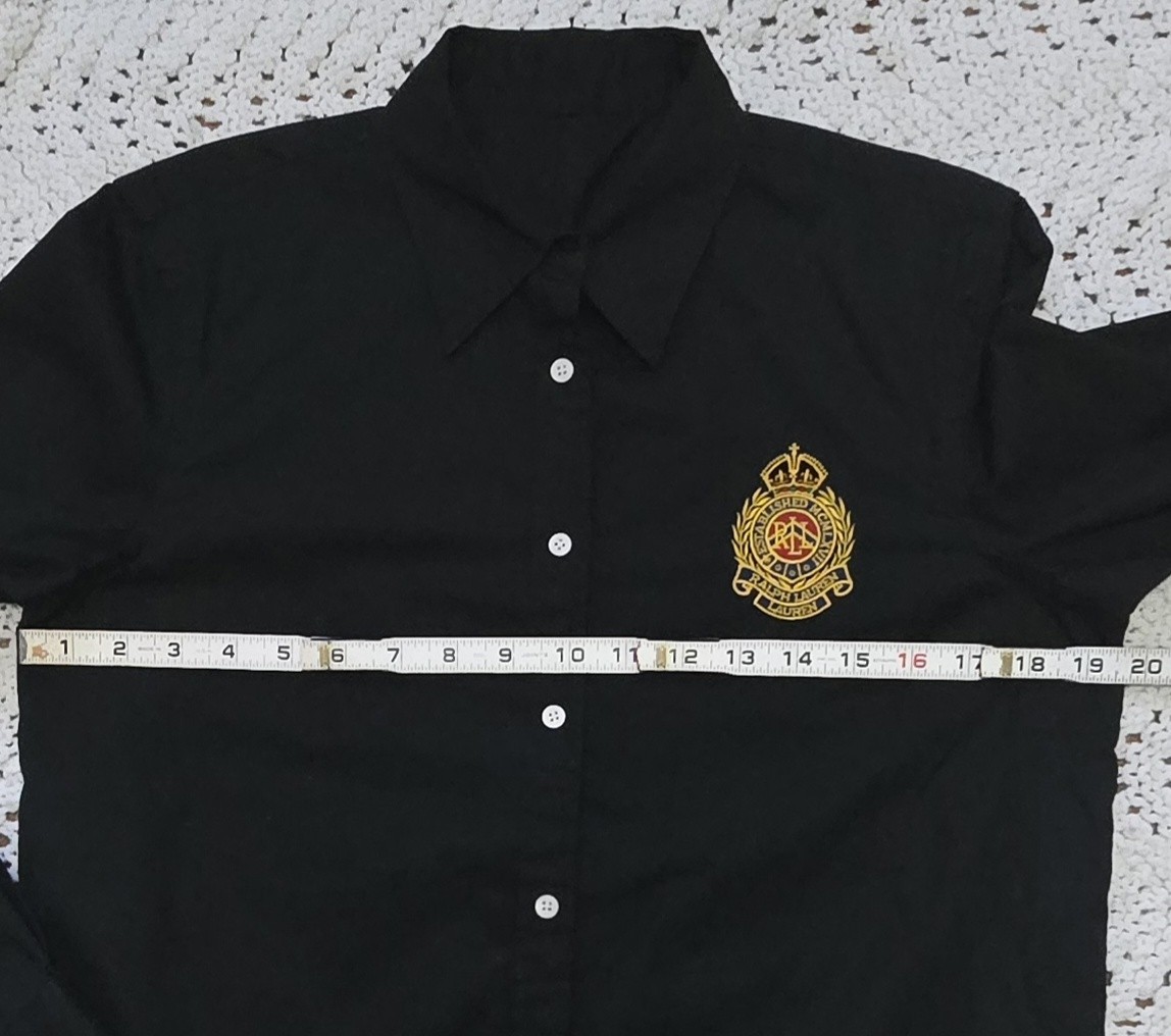 Lauren Ralph Lauren Womens M Black Button Down Shirt Embroidered Crest Logo READ