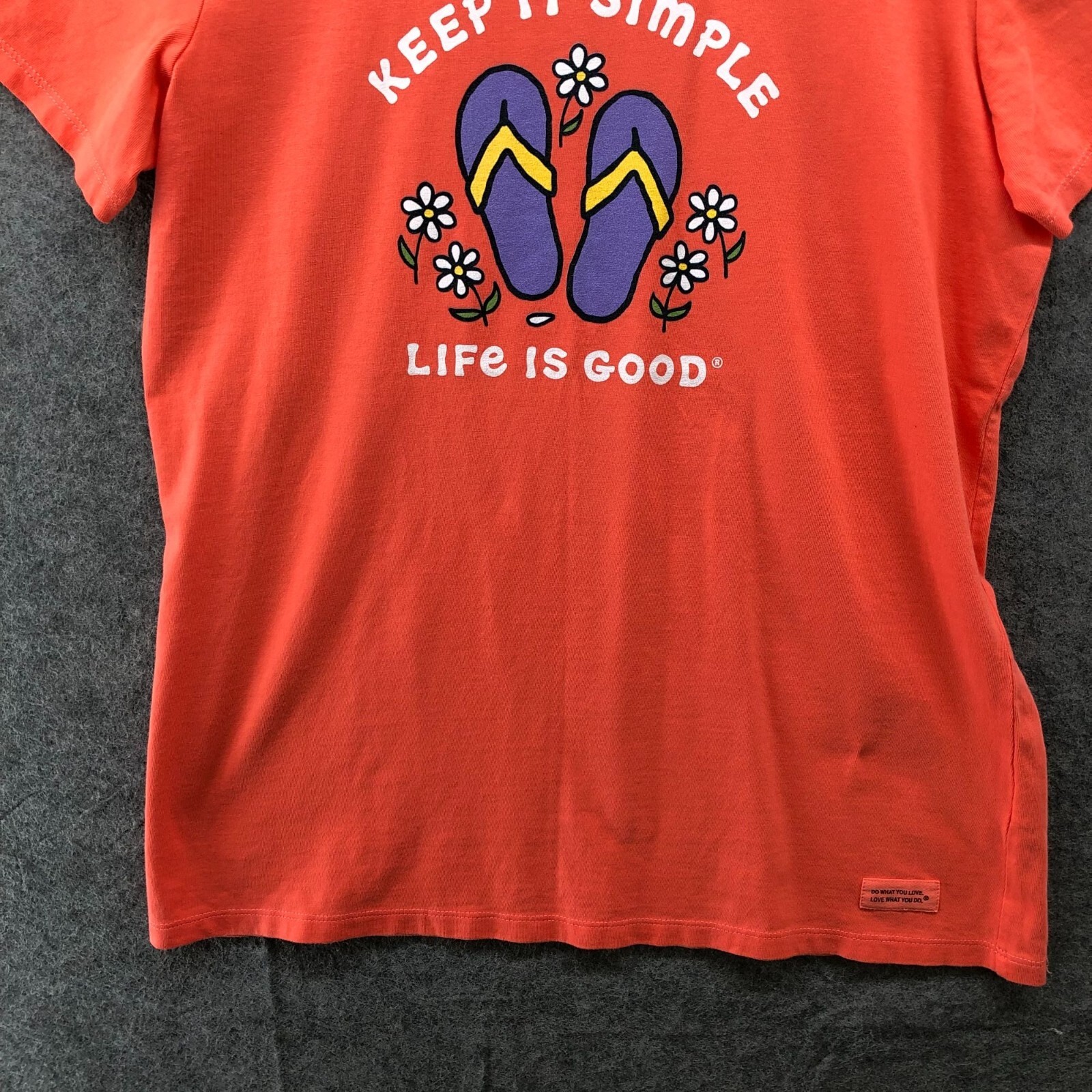 Life Is Good Crusher T Shirt Womens M Keep It Simple Summer Sandal Orange