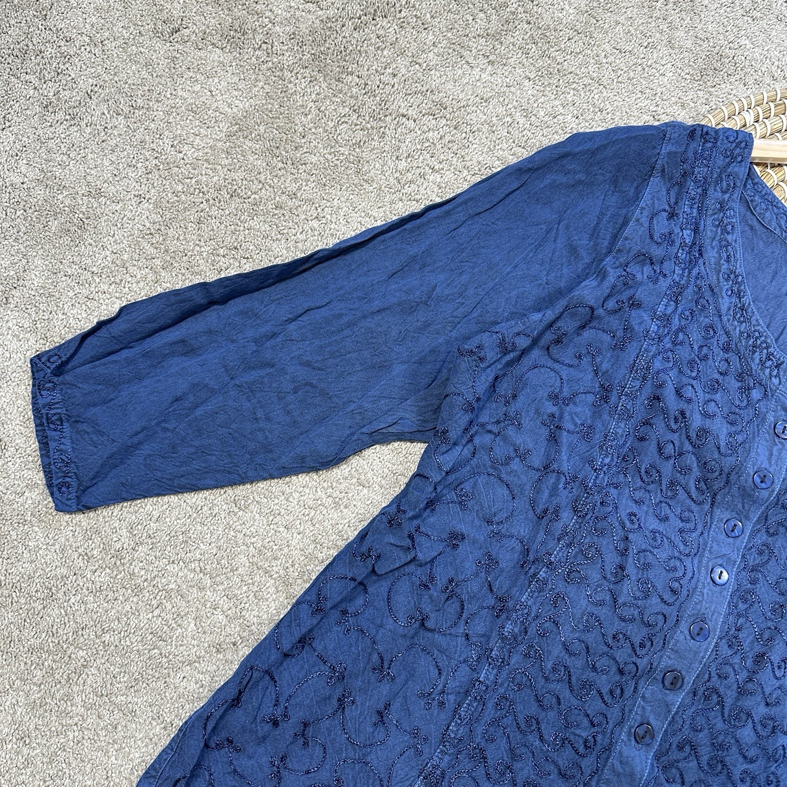 Sakkas Fedella Deep Scoop Neck Longsleeve Top Adjustable Back Straps Blue 1X/2X