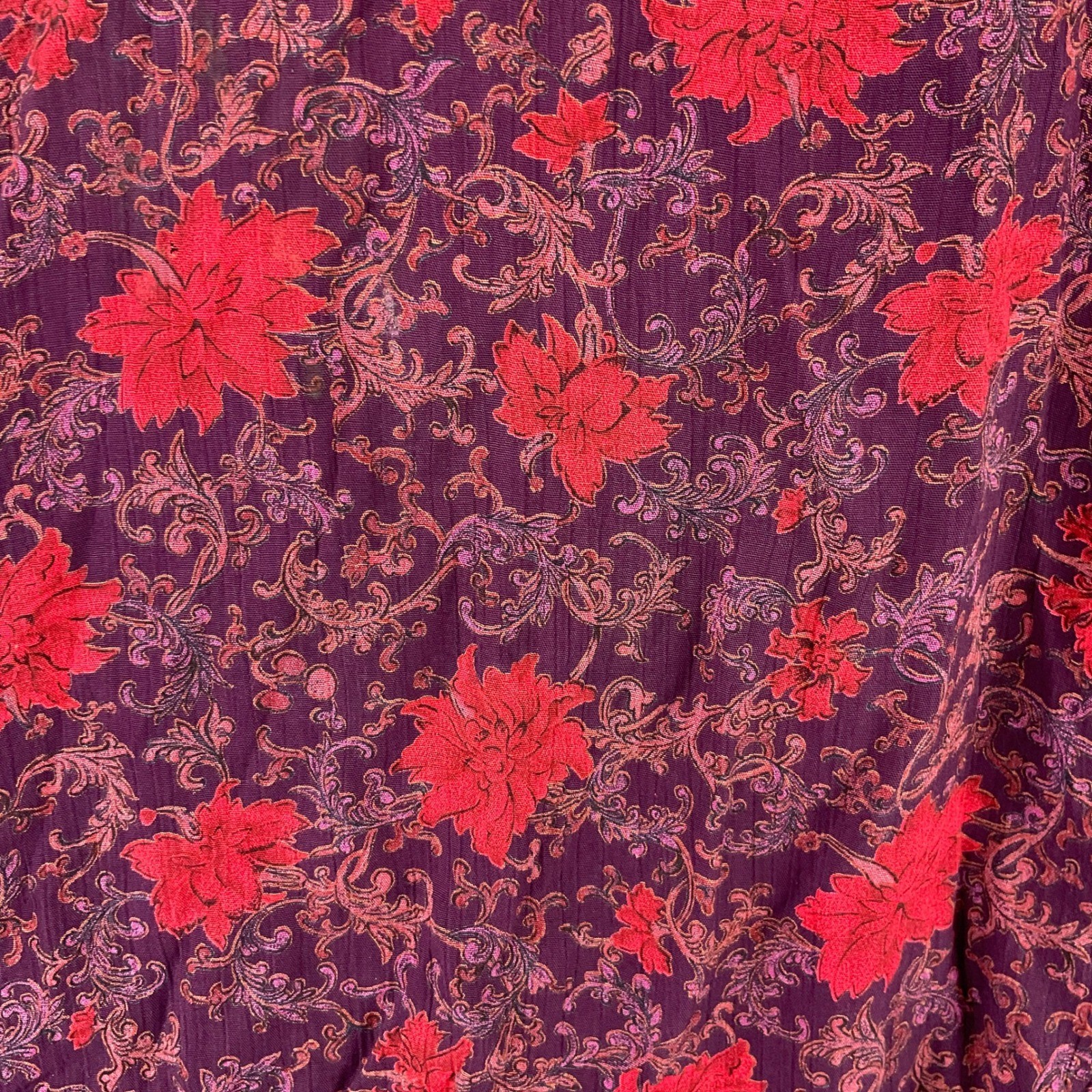 Carole Little Blouse Women 2X Purple Red Floral Rayon Short Sleeve Excellent