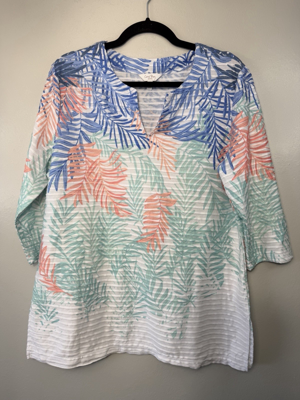Coral Bay Petite Beachy Palm Print Blouse Size Petite XL