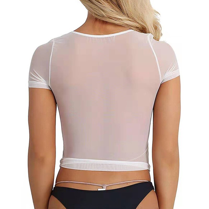 Ladies See Through Mesh Sheer Tank Crop Top Vest T-Shirt Blouse Tee Fishnet Slim