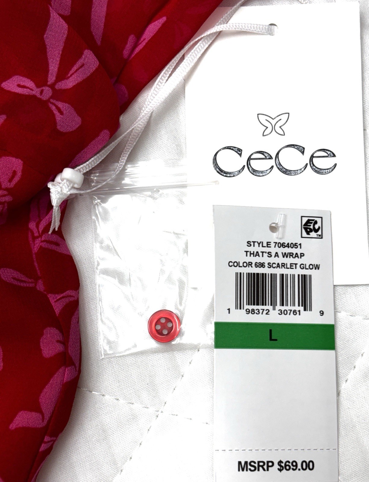 NEW CeCe Women’s Size L Scarlet Red S/S Button Up Blouse with Interlining