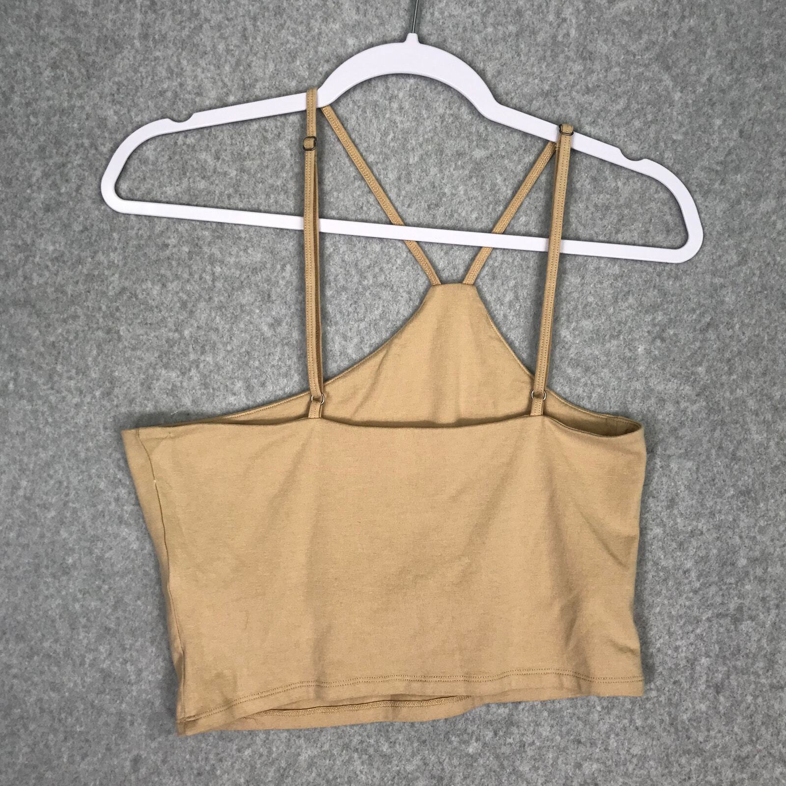 Hollister Tank Crop Top Large Tan Brami Neutral Yoga Basic Summer Vacation Cami