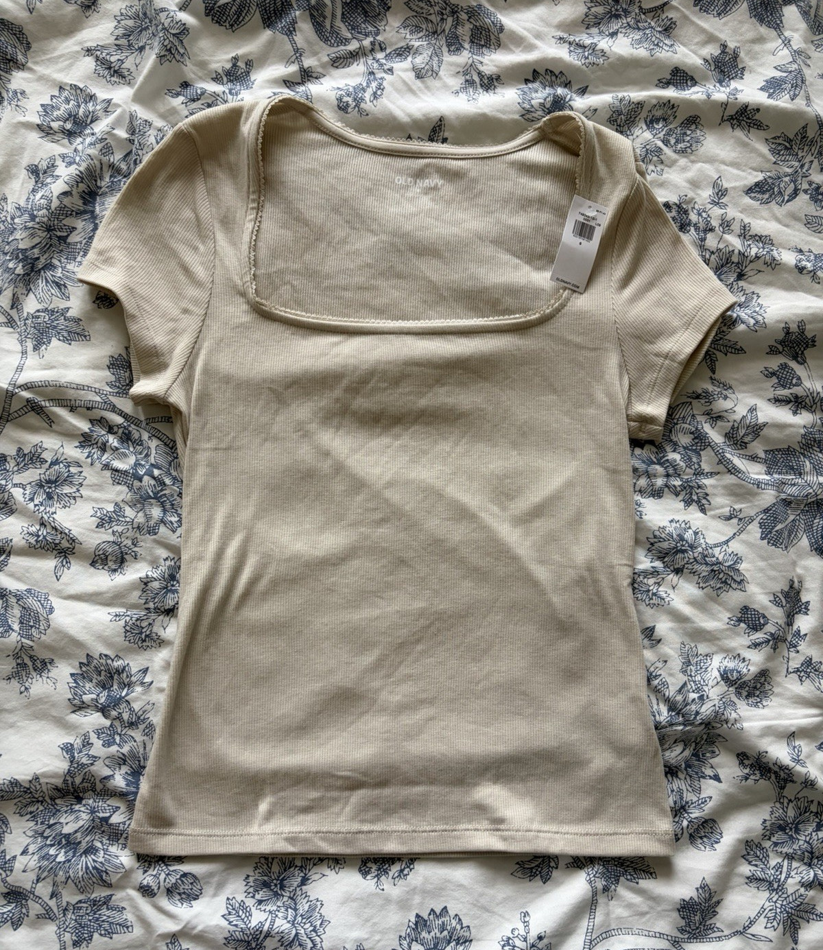 Old Navy Beige Ribbed Knit Square Neck Short Sleeve T-Shirt Women’s S