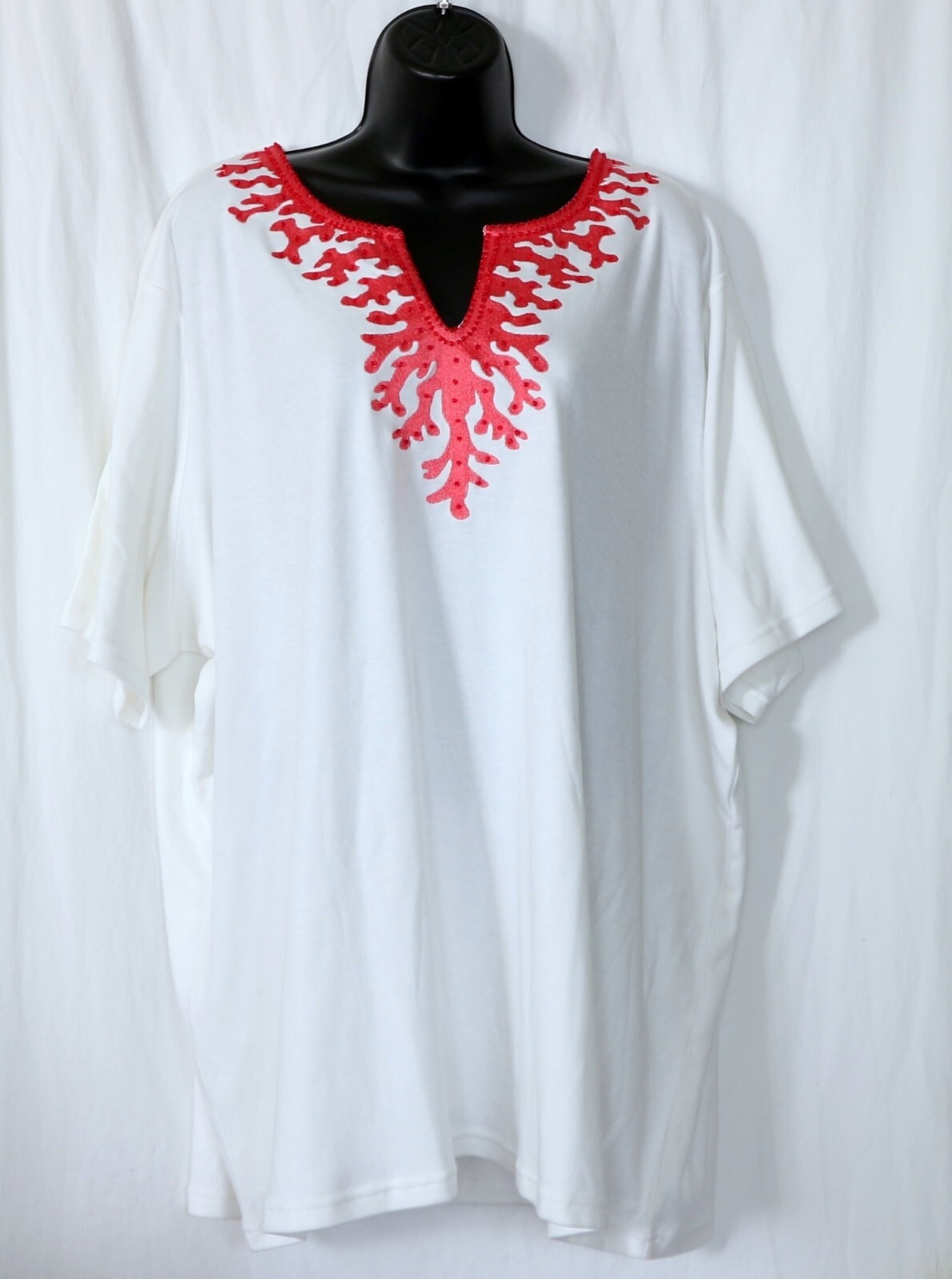 QUACKER FACTORY White Split Nck Red Nck Accents 59 In Chest 31 In Long Sz 3X EXC