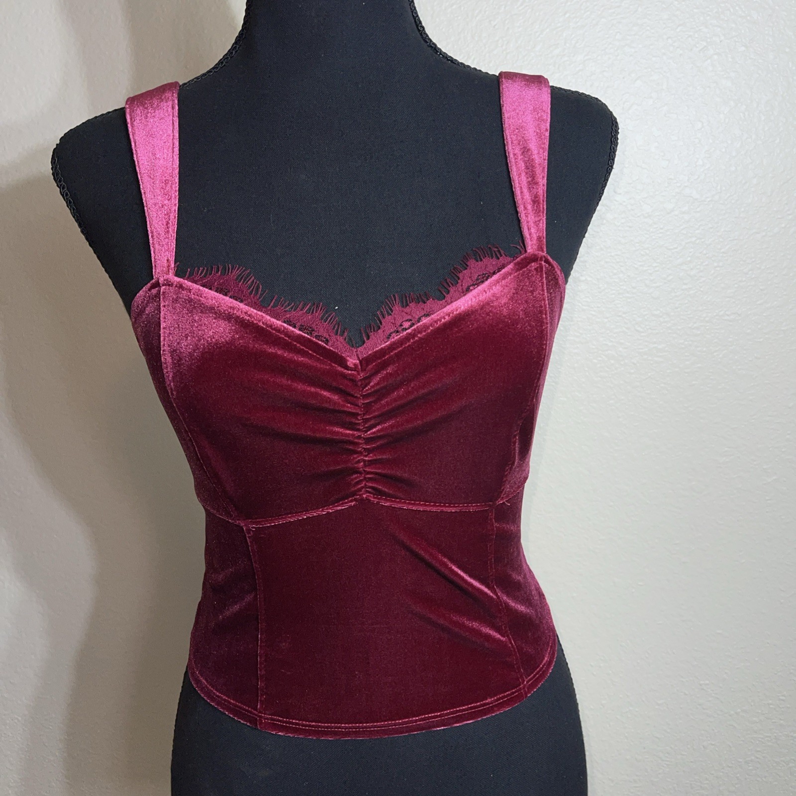 Y2K Goth Vampire Victorian Whimsigoth Grunge Punk Velvet Red Cami Top Small