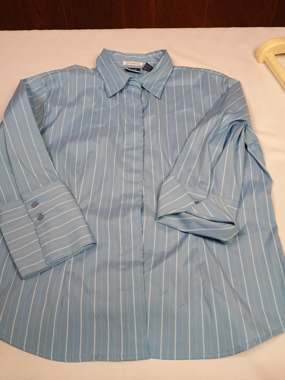 DCC Shirt Womens Size XL Blue Striped Missy 3/4 Sleeve Collared Blouse