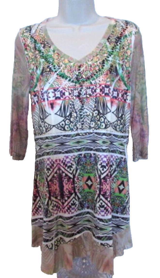 V Cristina Women’s Bohemian Multicolored Tunic Blouse Small