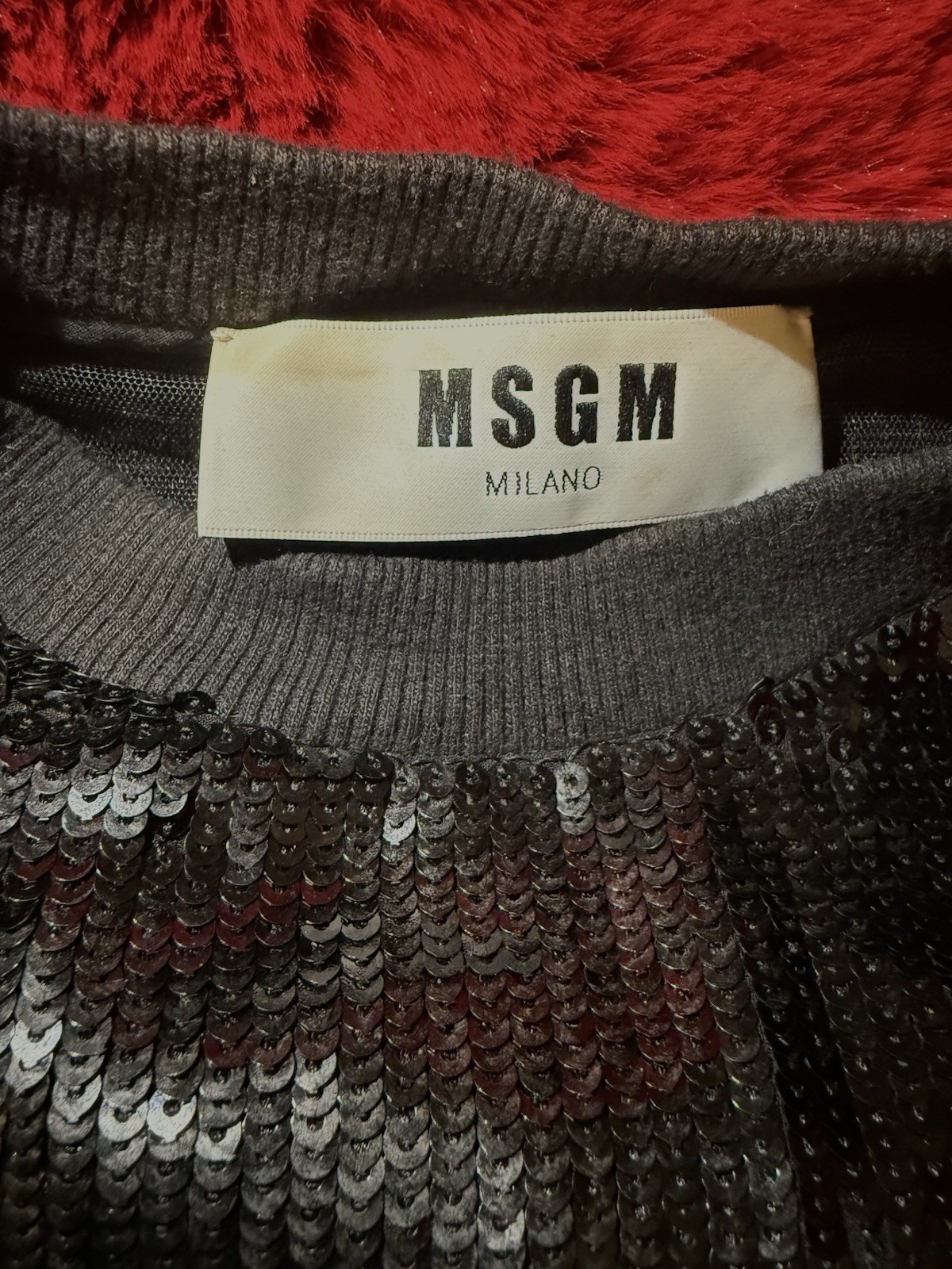 MSGM Women’s Black White Sequin Logo Short Sleeve Crew Neck T-Shirt Size 42