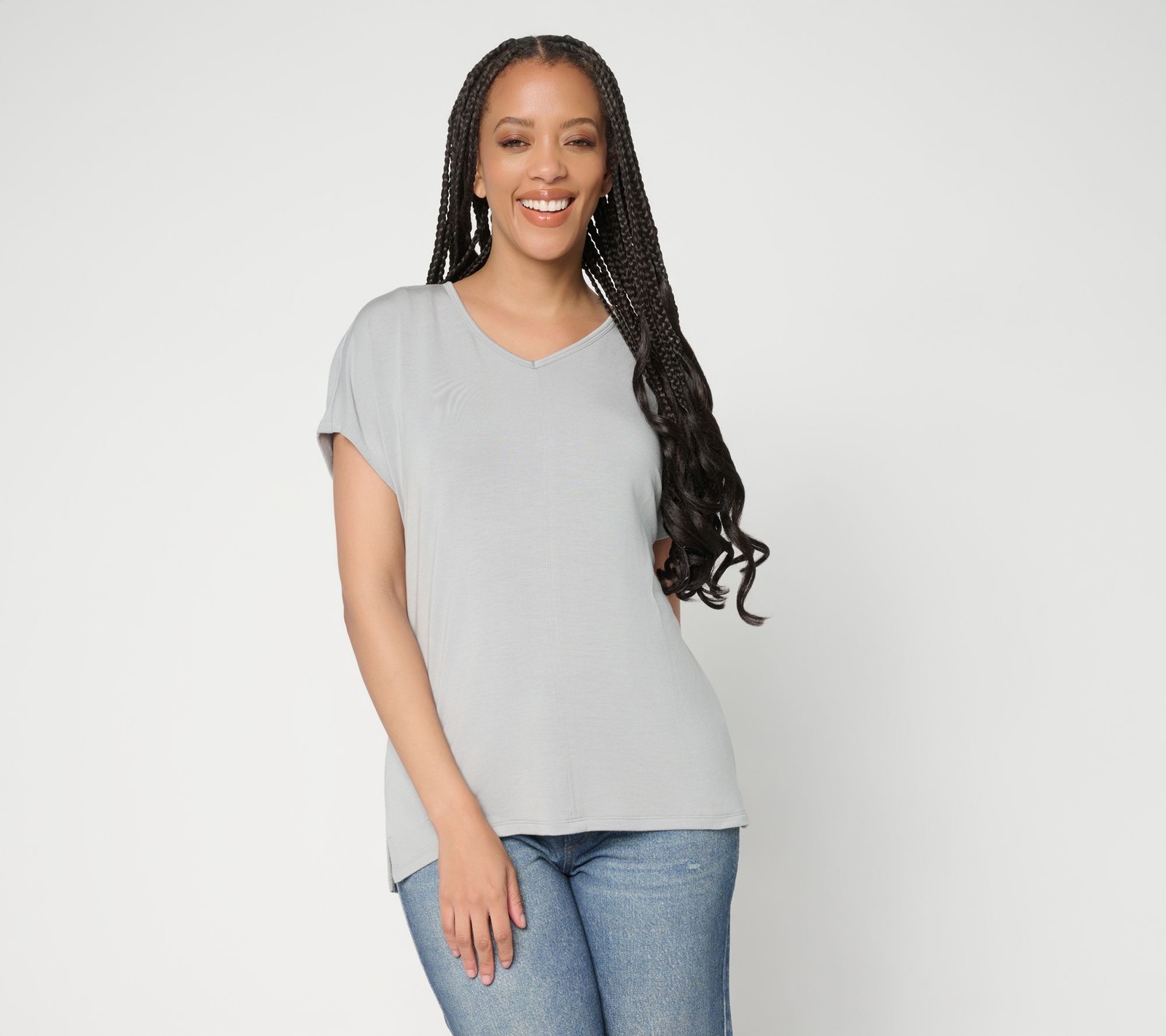 Anybody Micro Modal Brushed Knit Dolman Tee with Support System Mist XL New