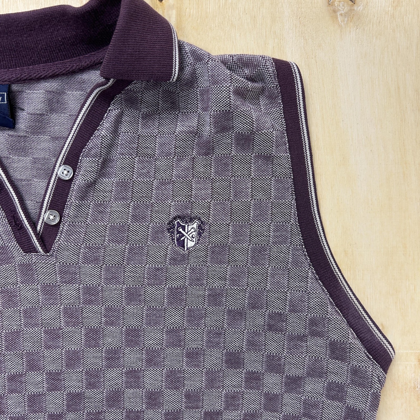 Fairway Outfitters Polo Shirt Womens XL Purple Sleeveless Check Knit Golf Casual
