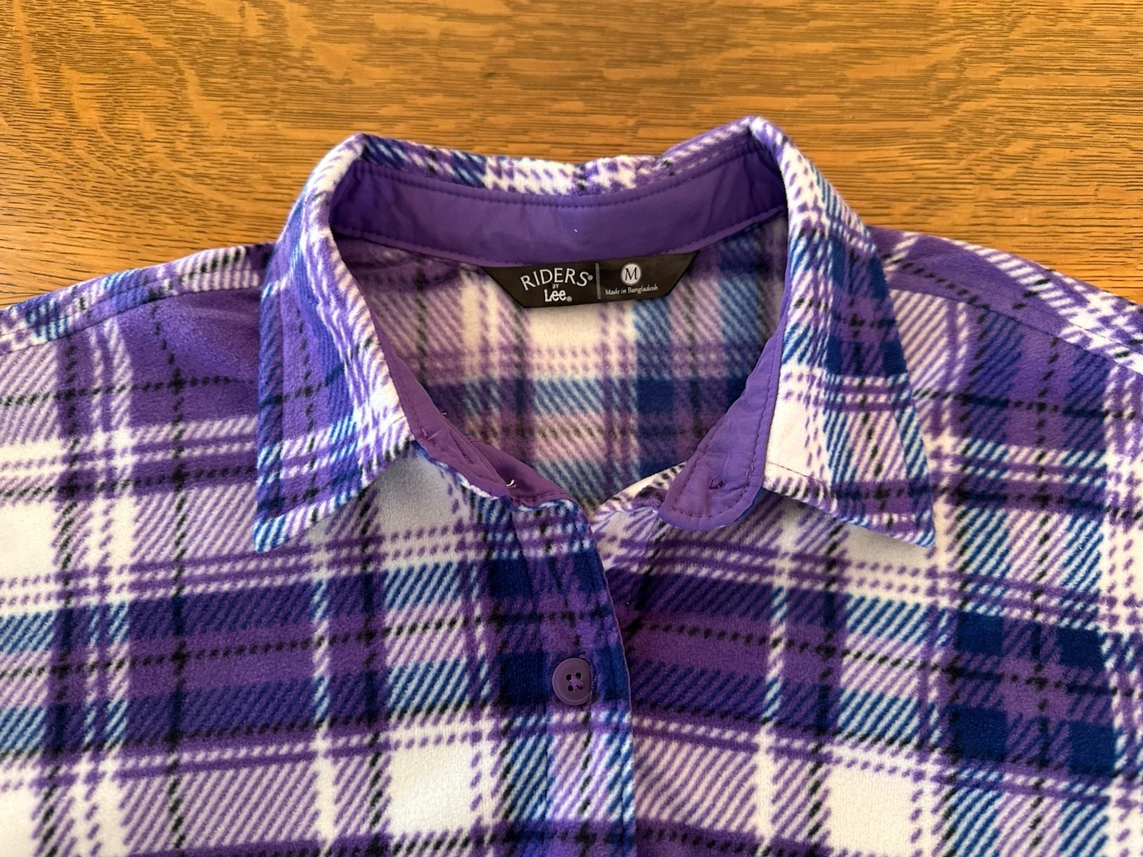 Riders by LEE Shirt Fleece Purple White Plaid Warm Cozy Winter Medium