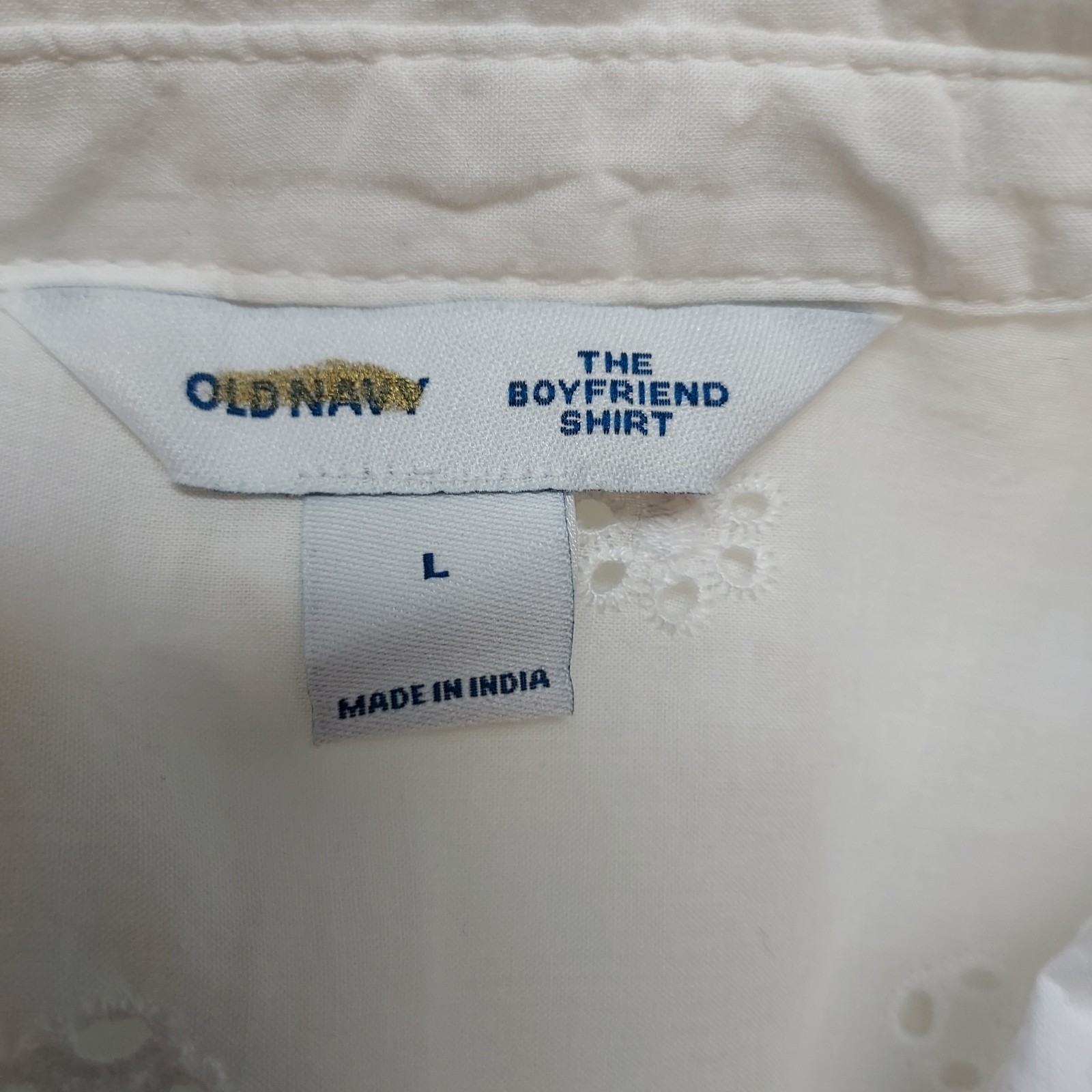 NWT Old Navy Oversized Button-Down Boyfriend Shirt, Sz L, White, Cotton Eyelet