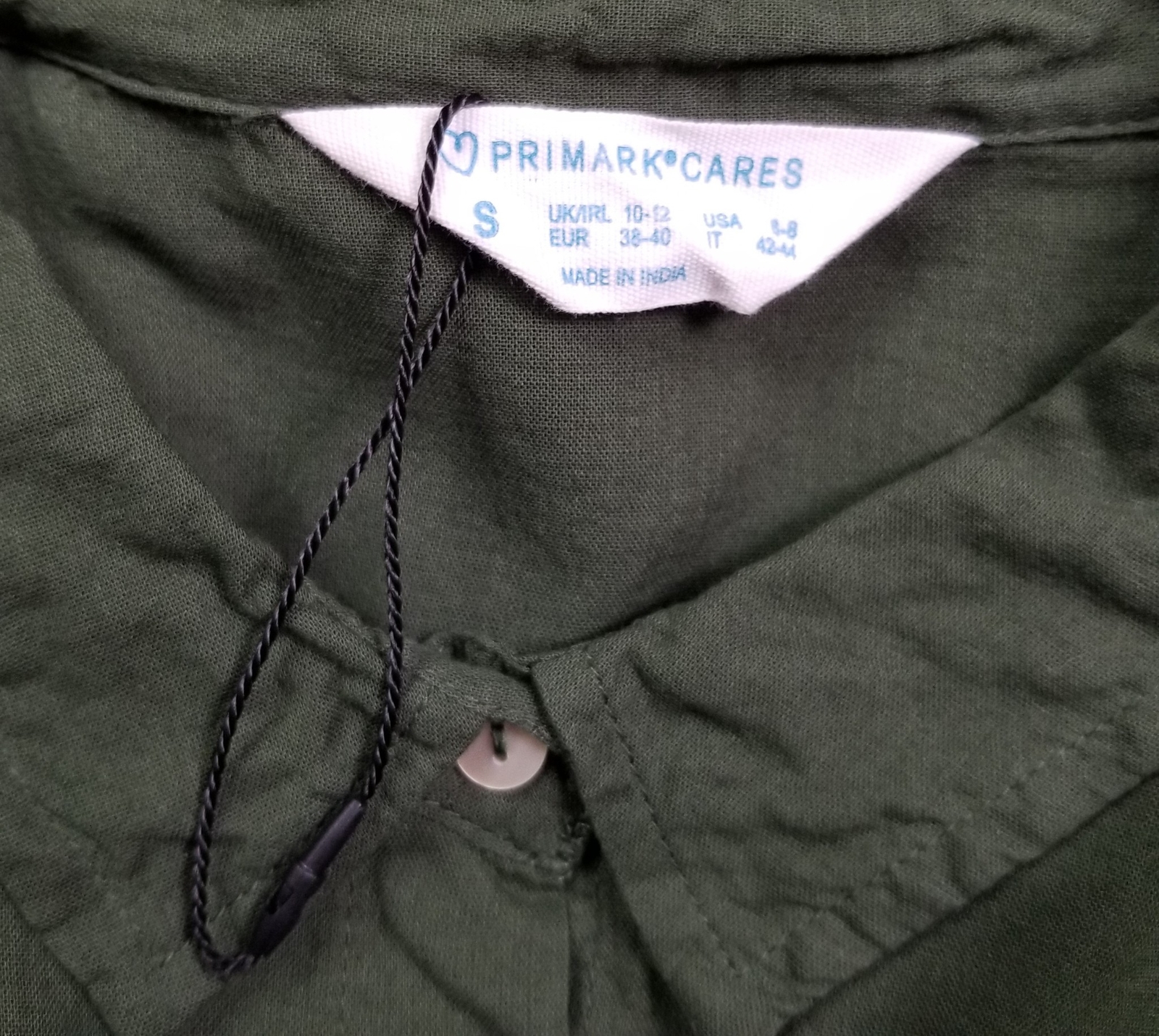 Primark Button Up Shirt Women’s Small S Green Long Sleeve Cotton Tunic Top Sheer