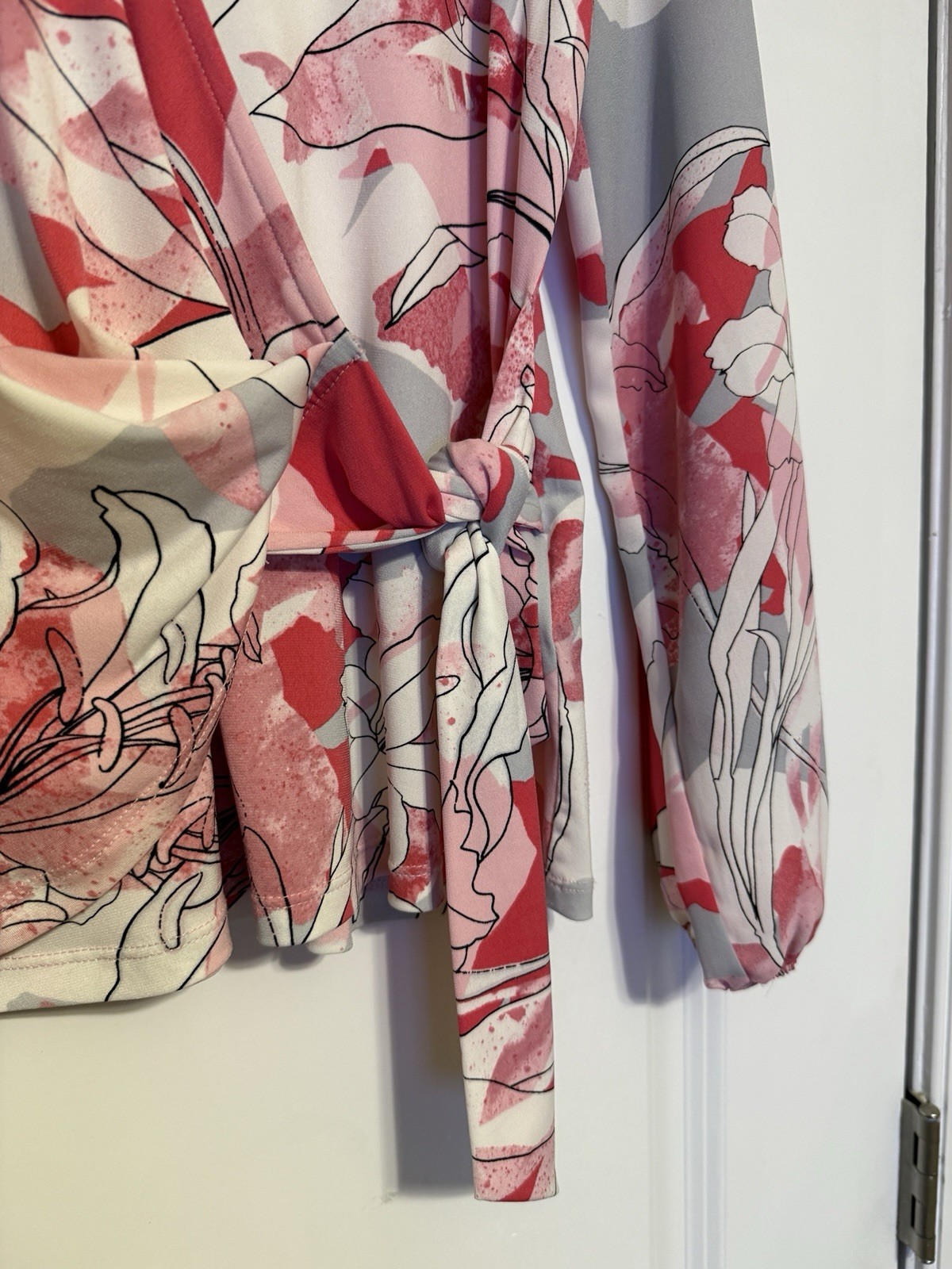 Alfani Floral Surplice Blouse – Pink White Grey – Petite Medium