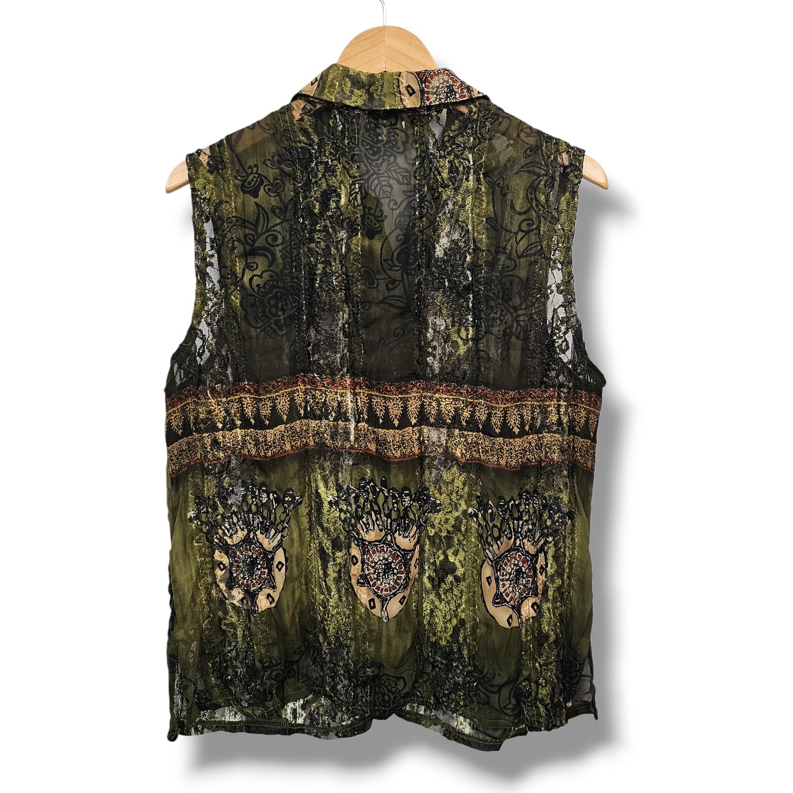 Y2K Agora Top L Earthy Dark Fairy Grunge Boho Sheer Lace Mix Media Hippie Artsy