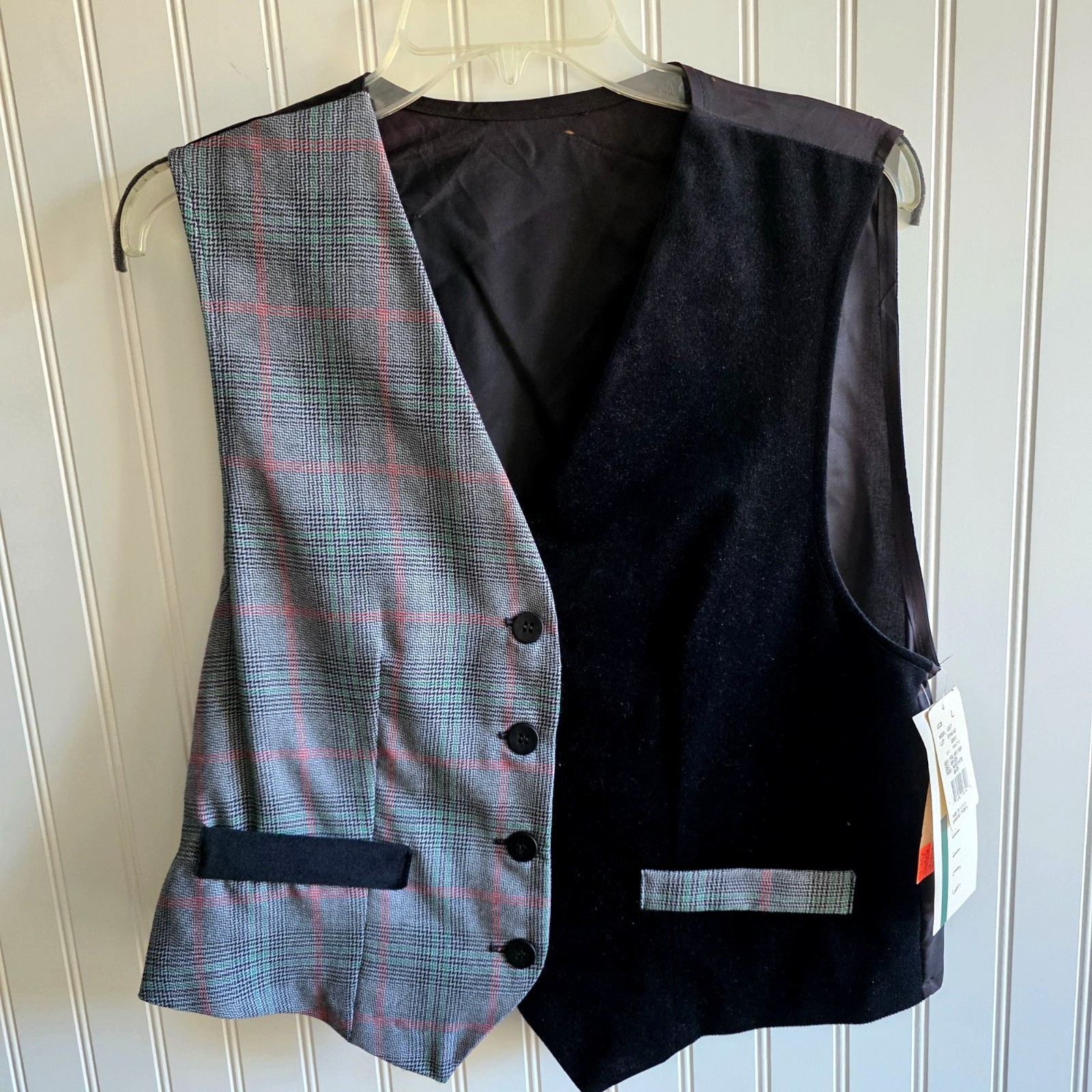 Vintage I.C. Isaacs Plaid Colorblock Vest L Black Gray 90s Twee Academia Preppy
