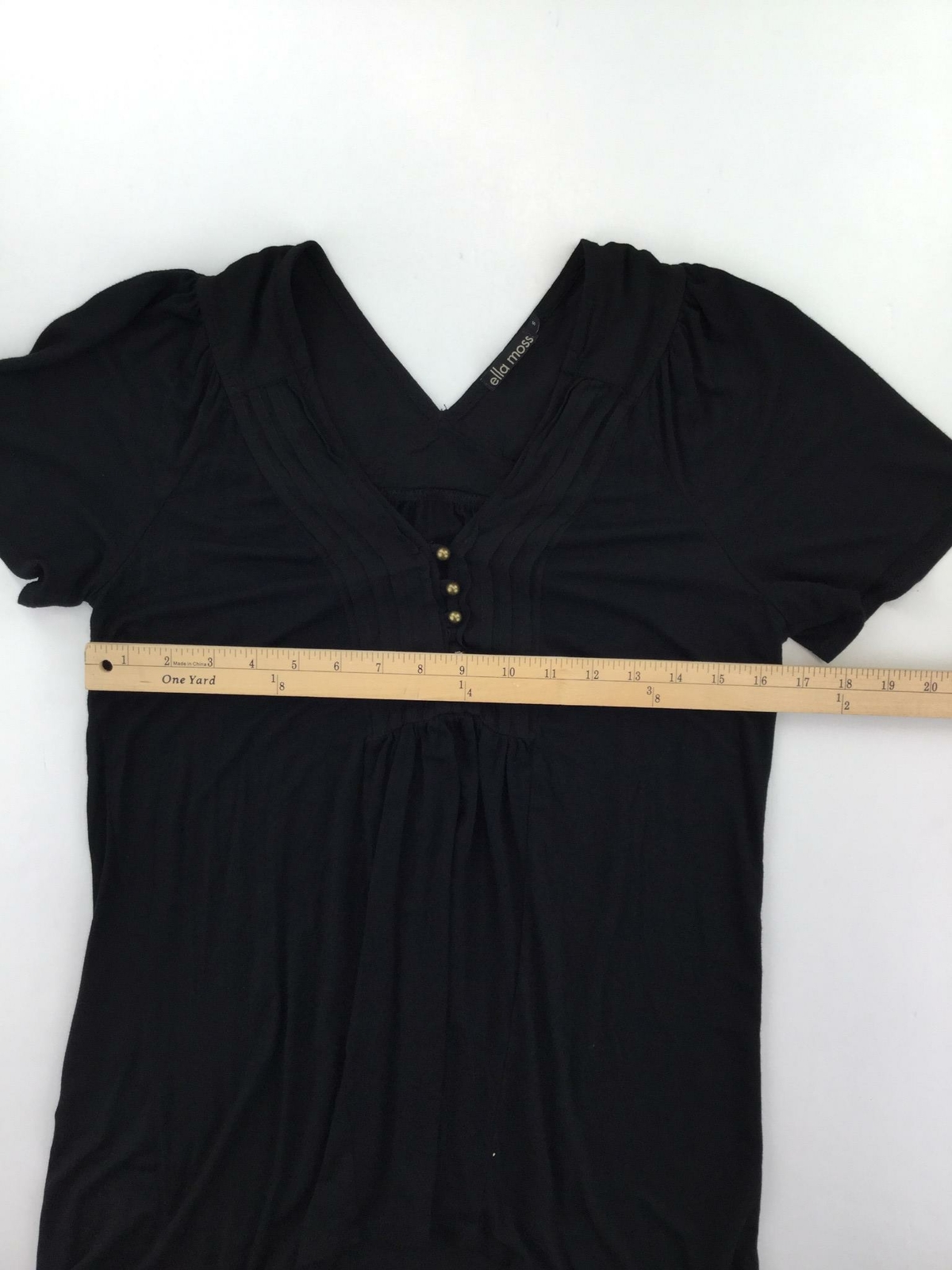 Ella Moss Womens Blouse Top Small Sharkbite Half Button V-Neck Black A95-13Z