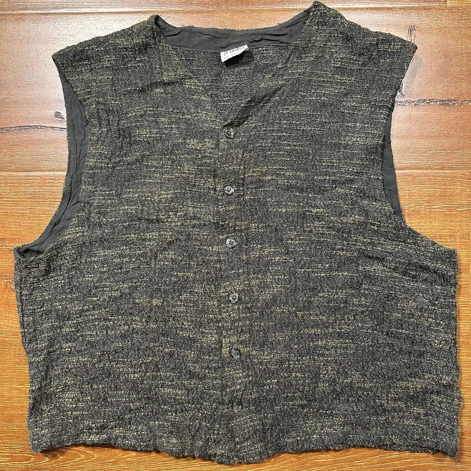 CP Shades Button Vest Womens L Green Knit Retro Tomboy Classic City Layer Alt